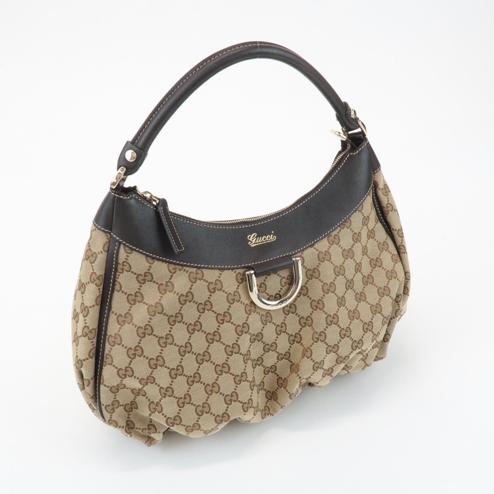 GUCCI Abbey GG Canvas Leather Shoulder Bag Hand Bag Beige Brown 189833 Used