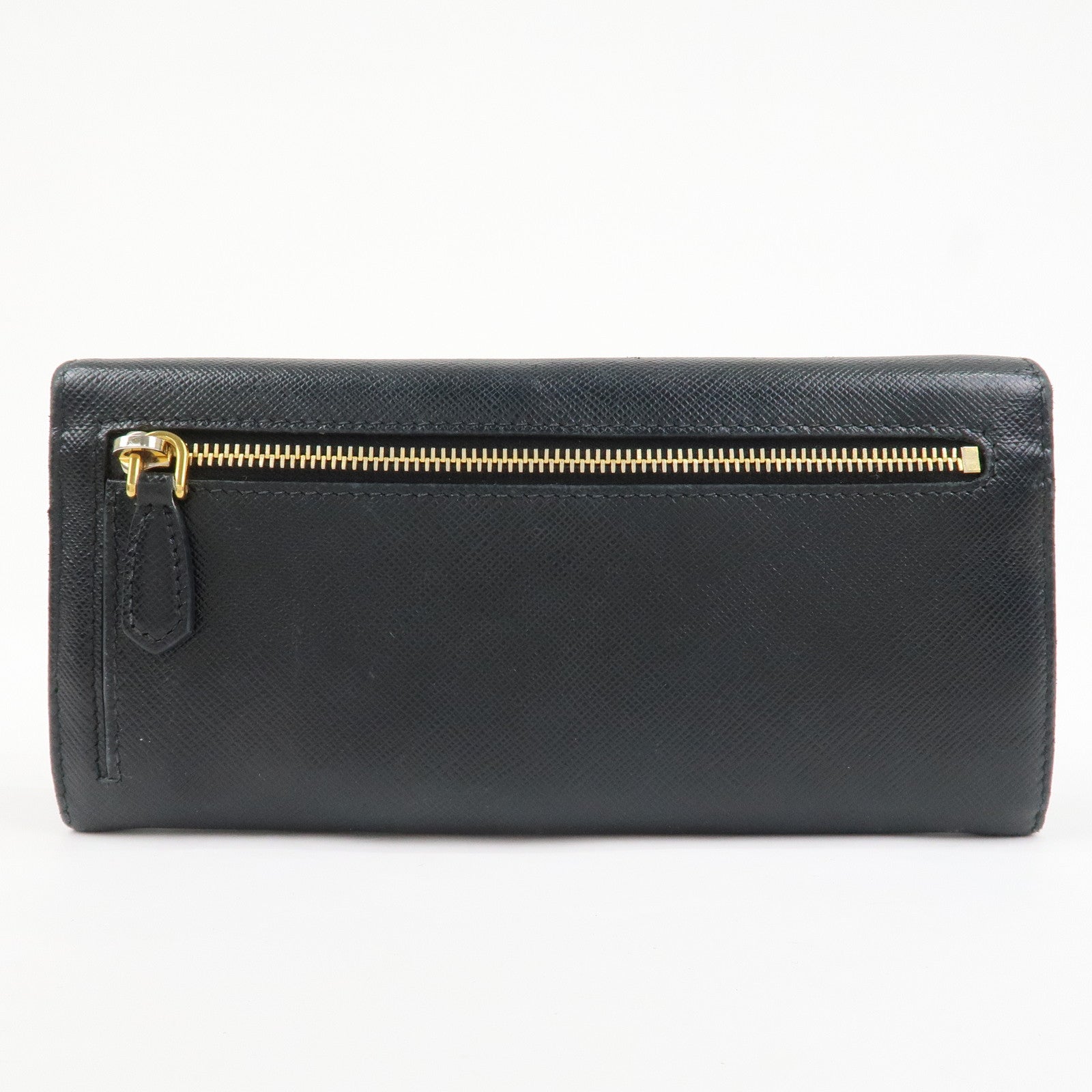 PRADA Logo Saffiano Leather Flap Bi-Fold Long Wallet Black 1MH132