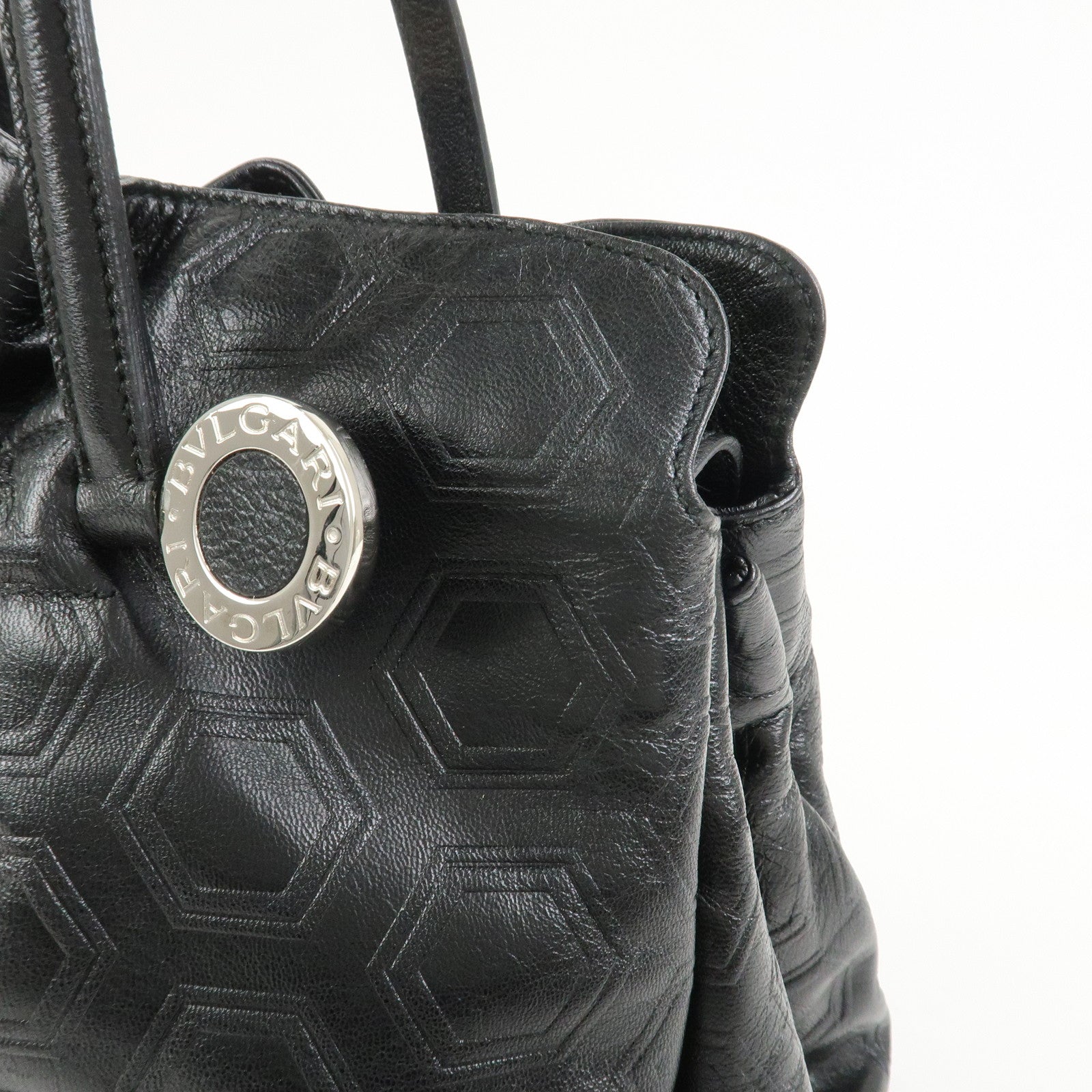 BVLGARI Twist Logo Leather Shoulder Bag Hand Bag Black