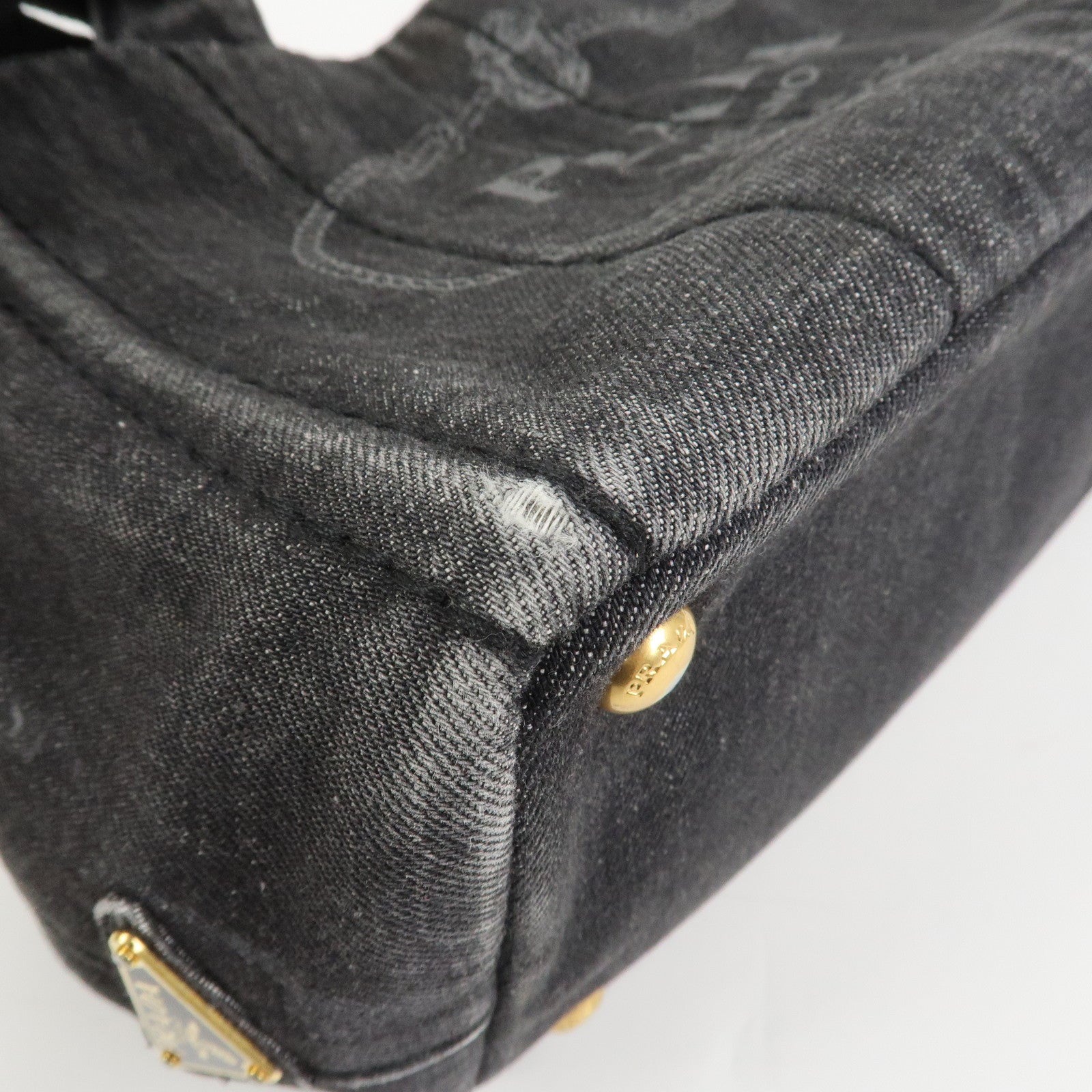 PRADA Canapa Mini Canvas Denim 2Way Shoulder Hand Bag Black B2439G