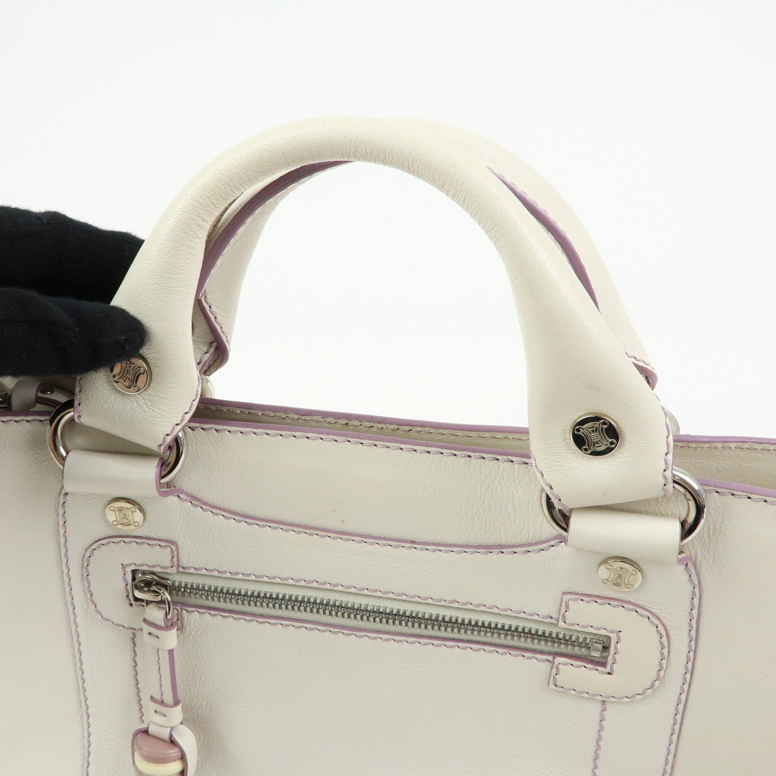 CELINE Macadam Leather Boogie Bag Hand Bag Tote Bag White Purple