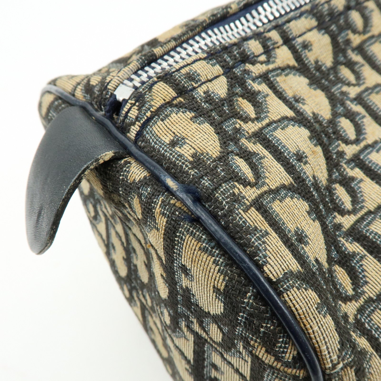 Christian Dior Trotter Leather Boston Bag Hand Bag Beige Navy