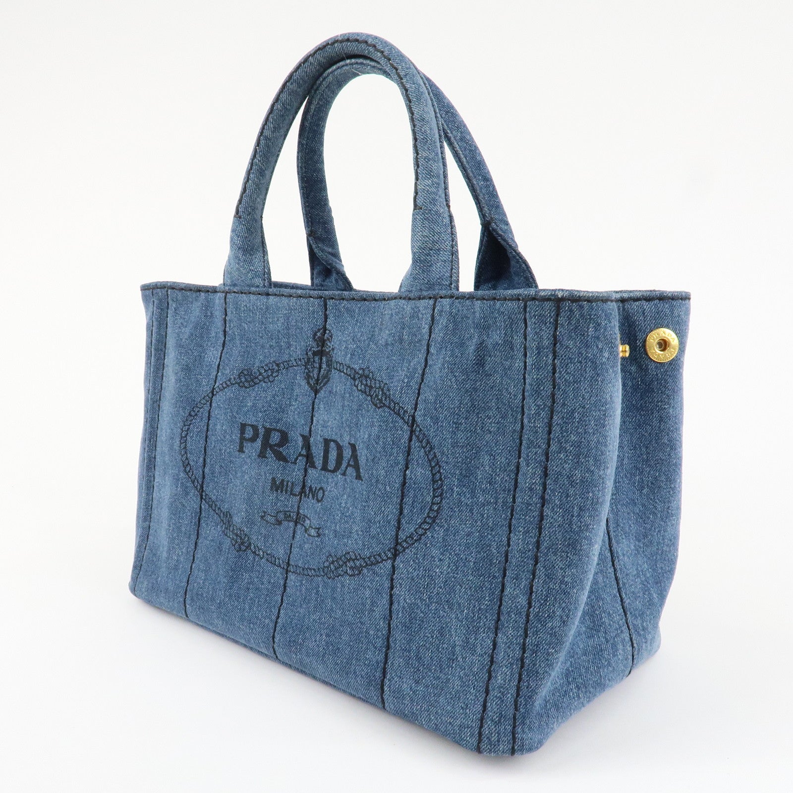 PRADA Logo Canapa Mini Denim 2Way Tote Bag Shoulder Bag Blue 1BG439 Used