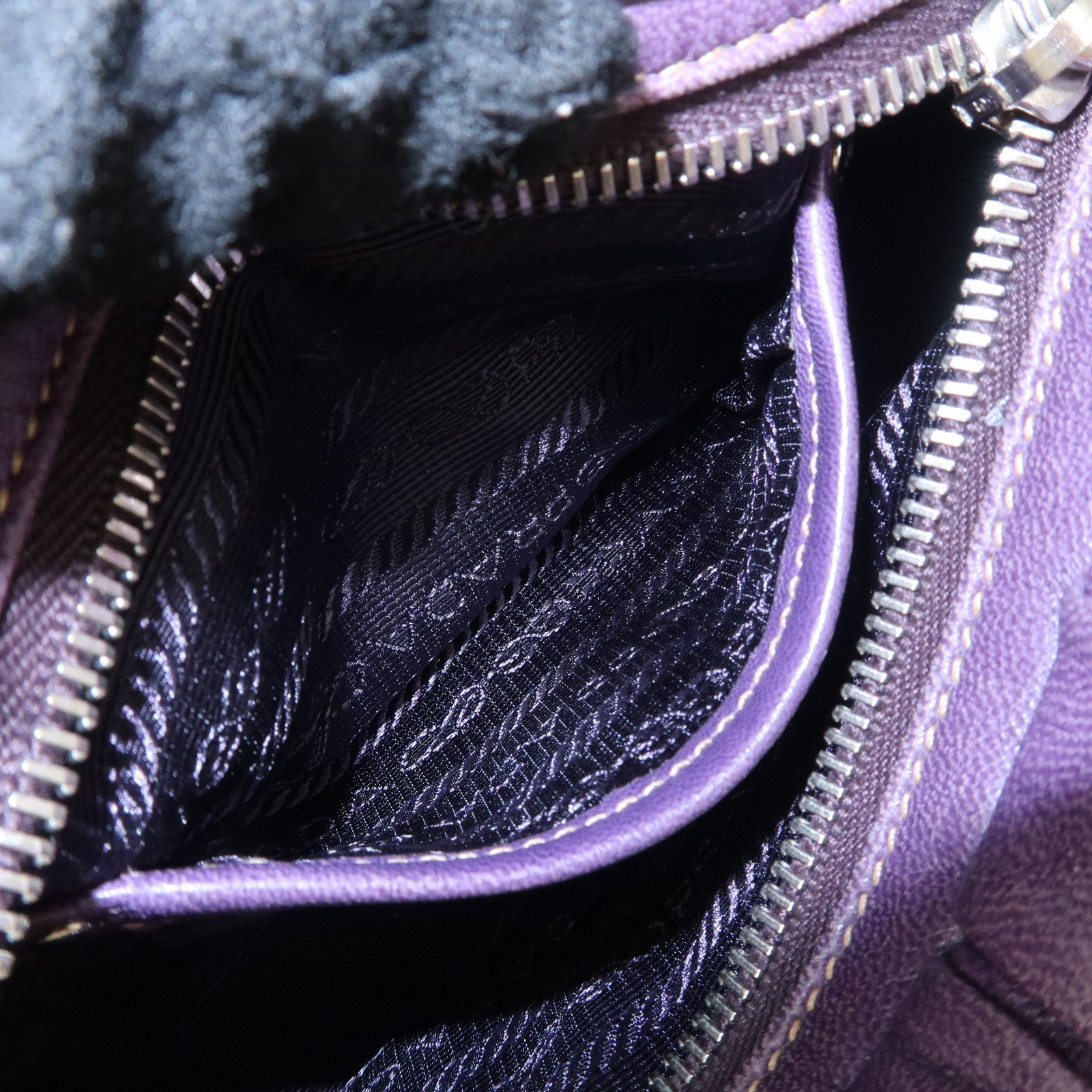 PRADA Ribbon Leather Shoulder Bag Hand Bag Purple Used