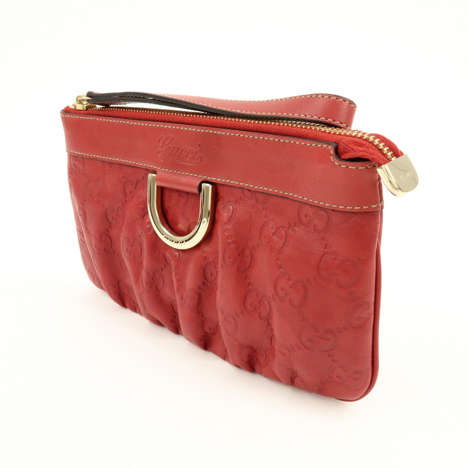 GUCCI Guccissima Leather Cosmetic Case Pouch Wrist Bag Red 203650