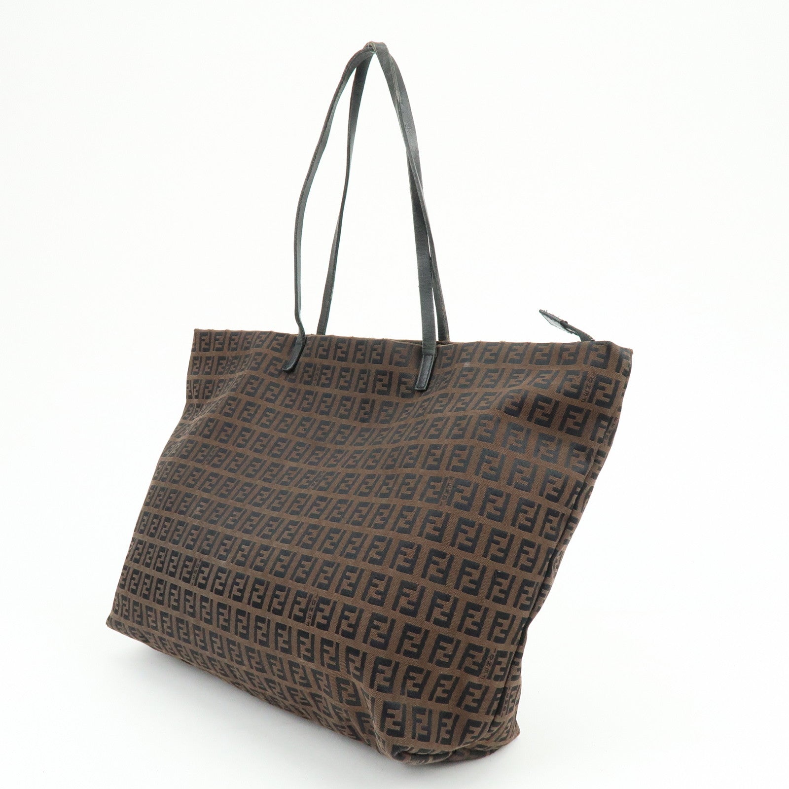 FENDI Zucchino Canvas Leather Tote Bag Shoulder Bag Brown 8BH025