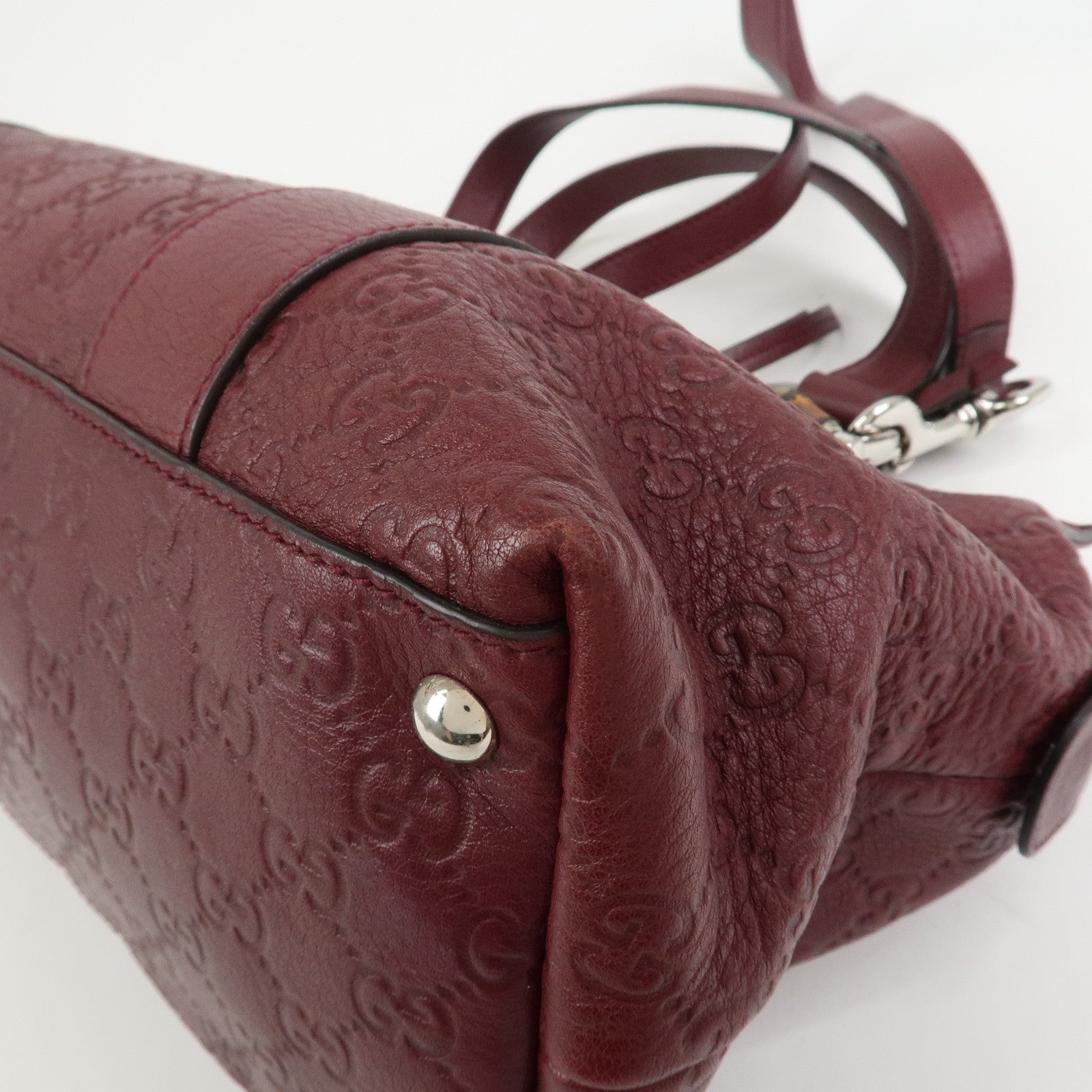 GUCCI Bamboo Guccissima Leather 2Way Bag Hand Bag Wine Red 355772