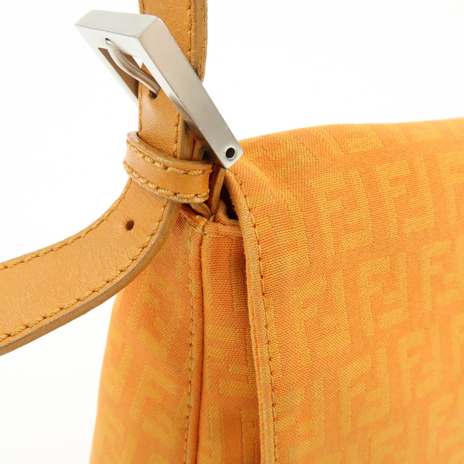 FENDI Mamma Baguette Zucchino Canvas Leather Shoulder Bag 8BR001