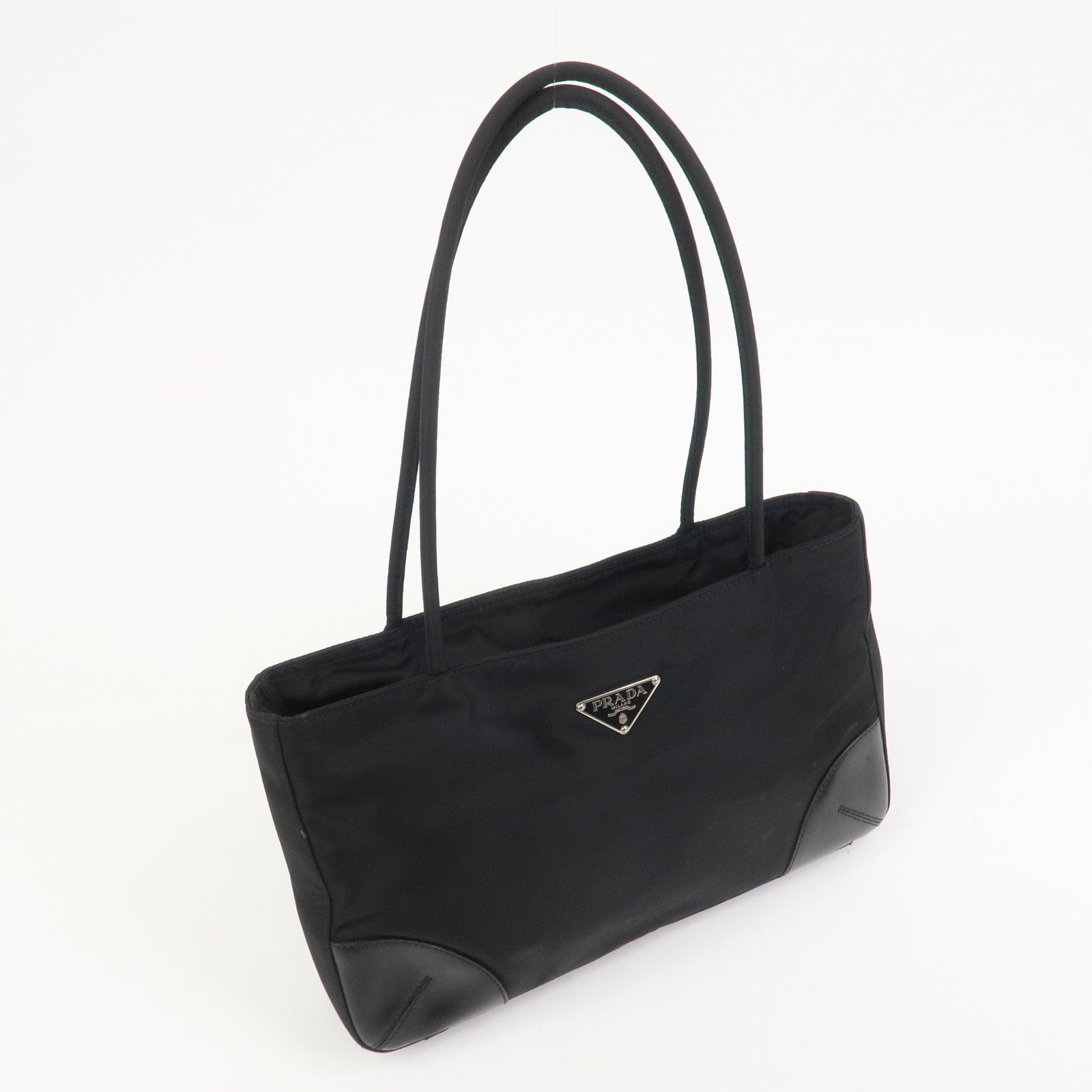 PRADA Triangle Logo Nylon Tote Bag Shoulder Bag Black