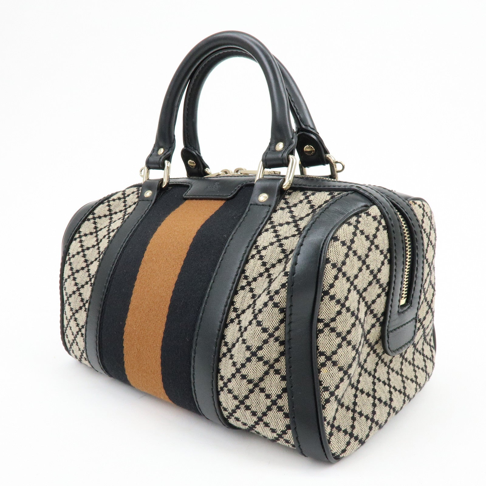 GUCCI Diamante Sherry Canvas Leather 2Way Boston Bag Beige 269876