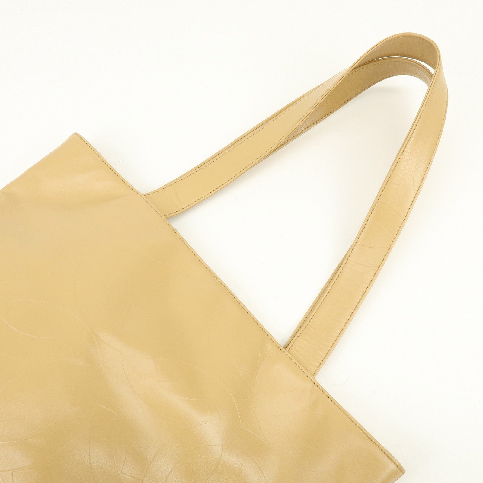 CHANEL COCO Mark Leather Tote Bag Shoulder Bag Beige