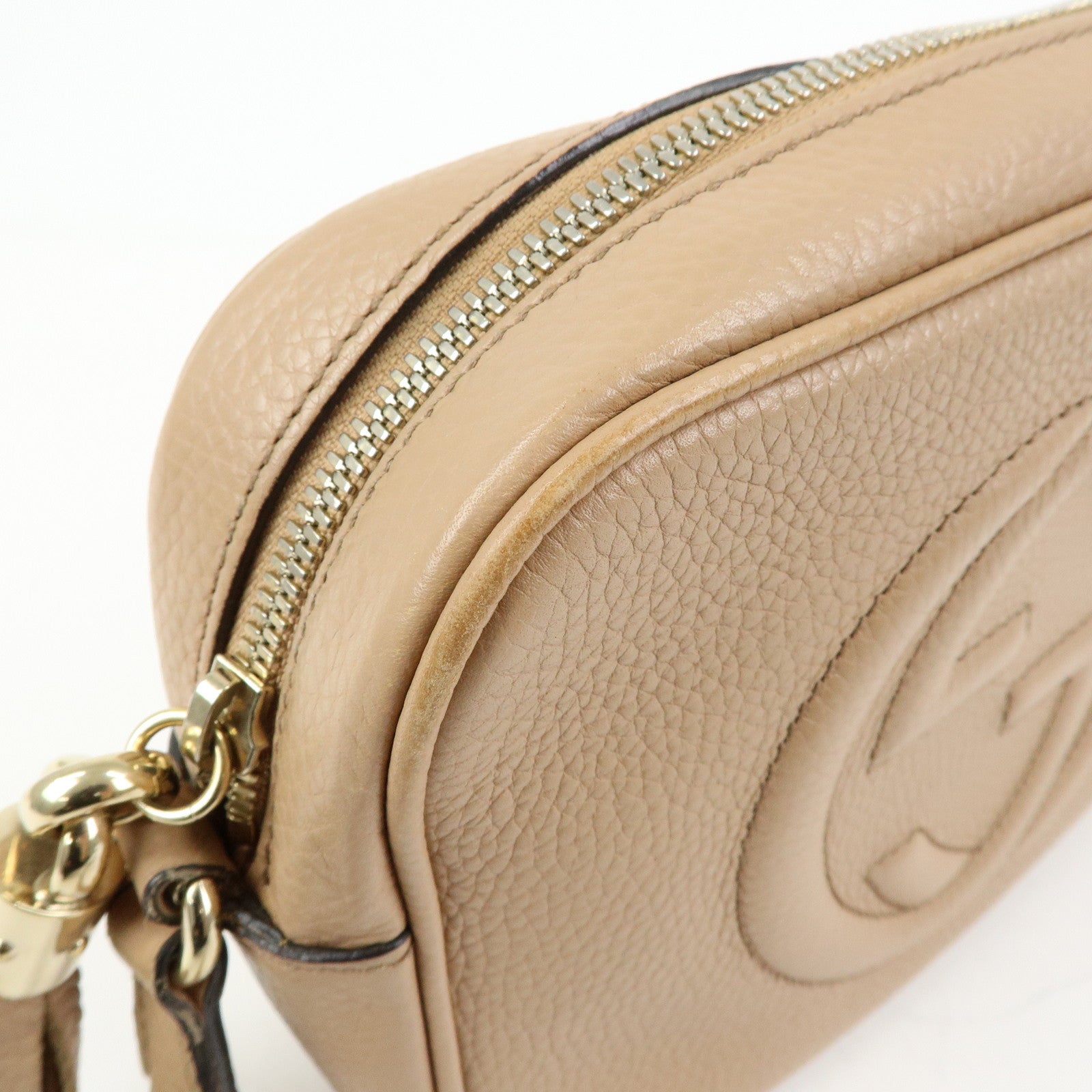 GUCCI SOHO Interlocking G Leather Shoulder Bag Beige 308364