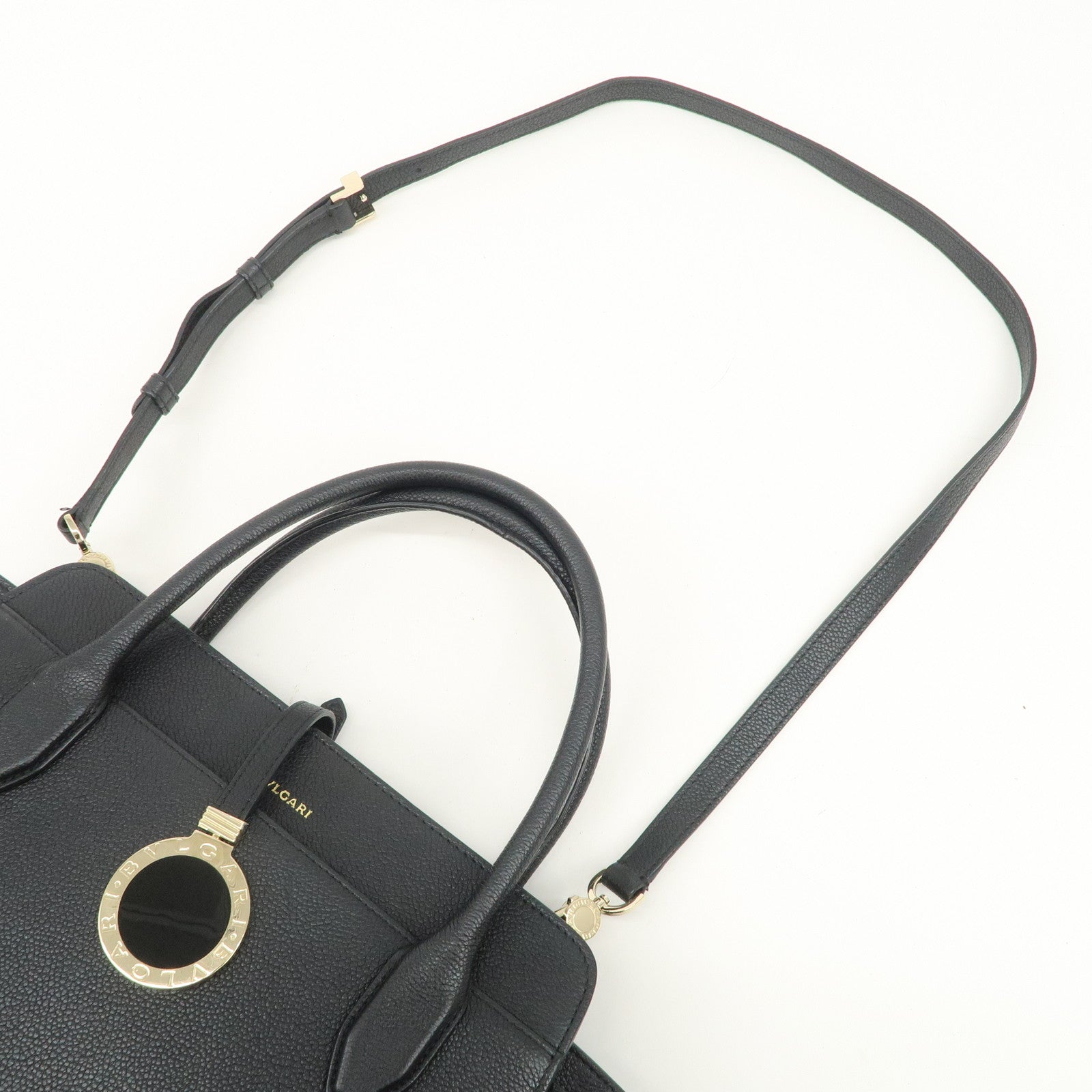 BVLGARI Alba Leather 2Way Hand Bag Shoulder Bag Charm Black