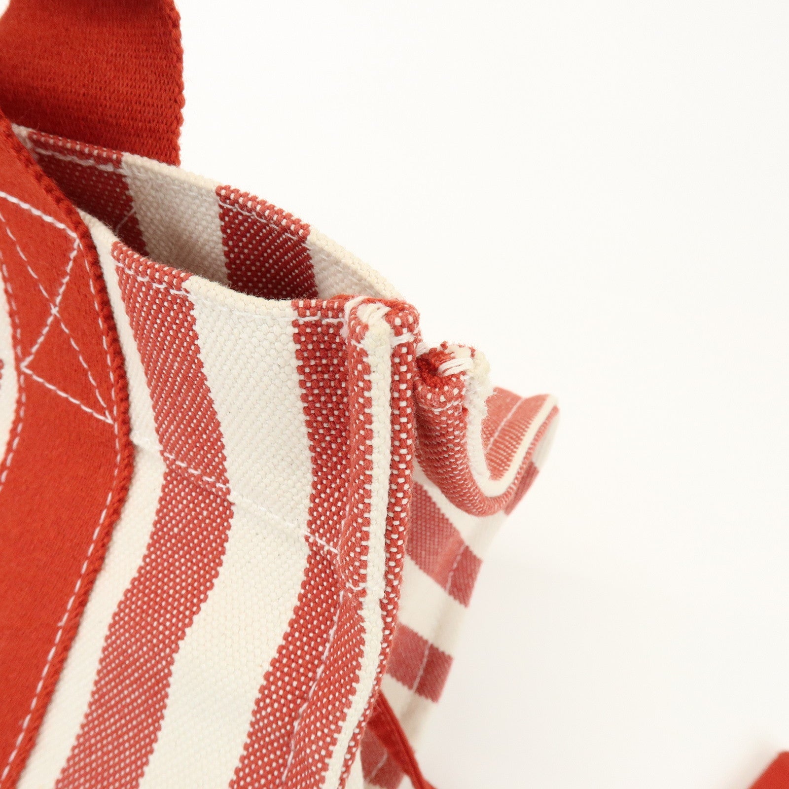 HERMES Canvas Cannes PM Tote Bag Hand Bag Red White