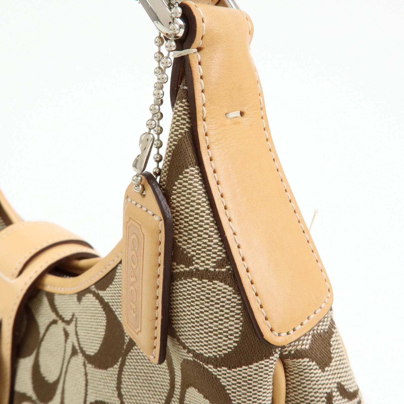 COACH Signature Canvas Leather Shoulder Bag Hand Bag Beige