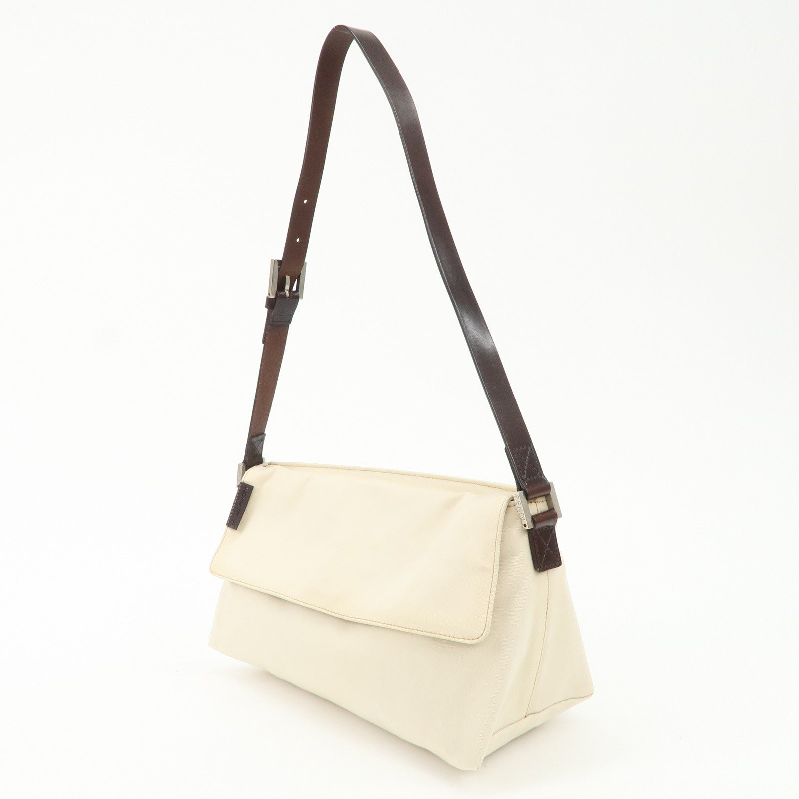 FENDI Canvas Shoulder Bag Hand Bag Ivory Silver Hardware