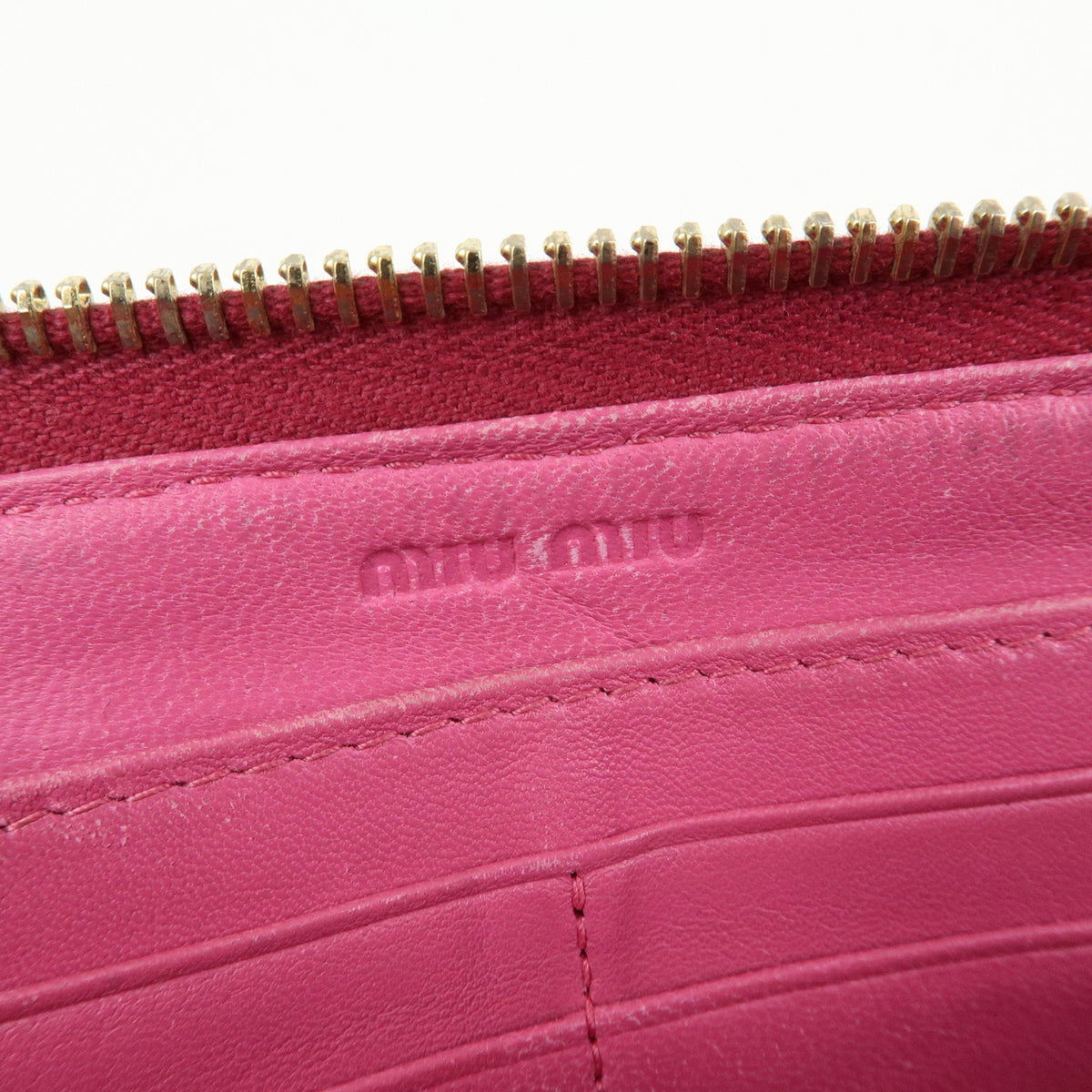 MIU MIU Logo Matelasse Nappa Leather Zippy Long Wallet Pink
