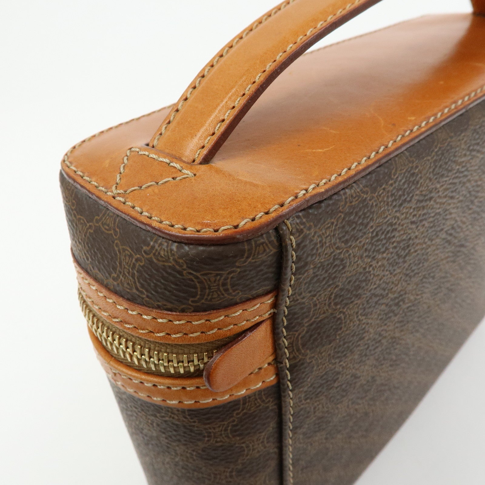 CELINE Macadam PVC Leather Hand Bag Pouch Cosmetic Pouch Brown