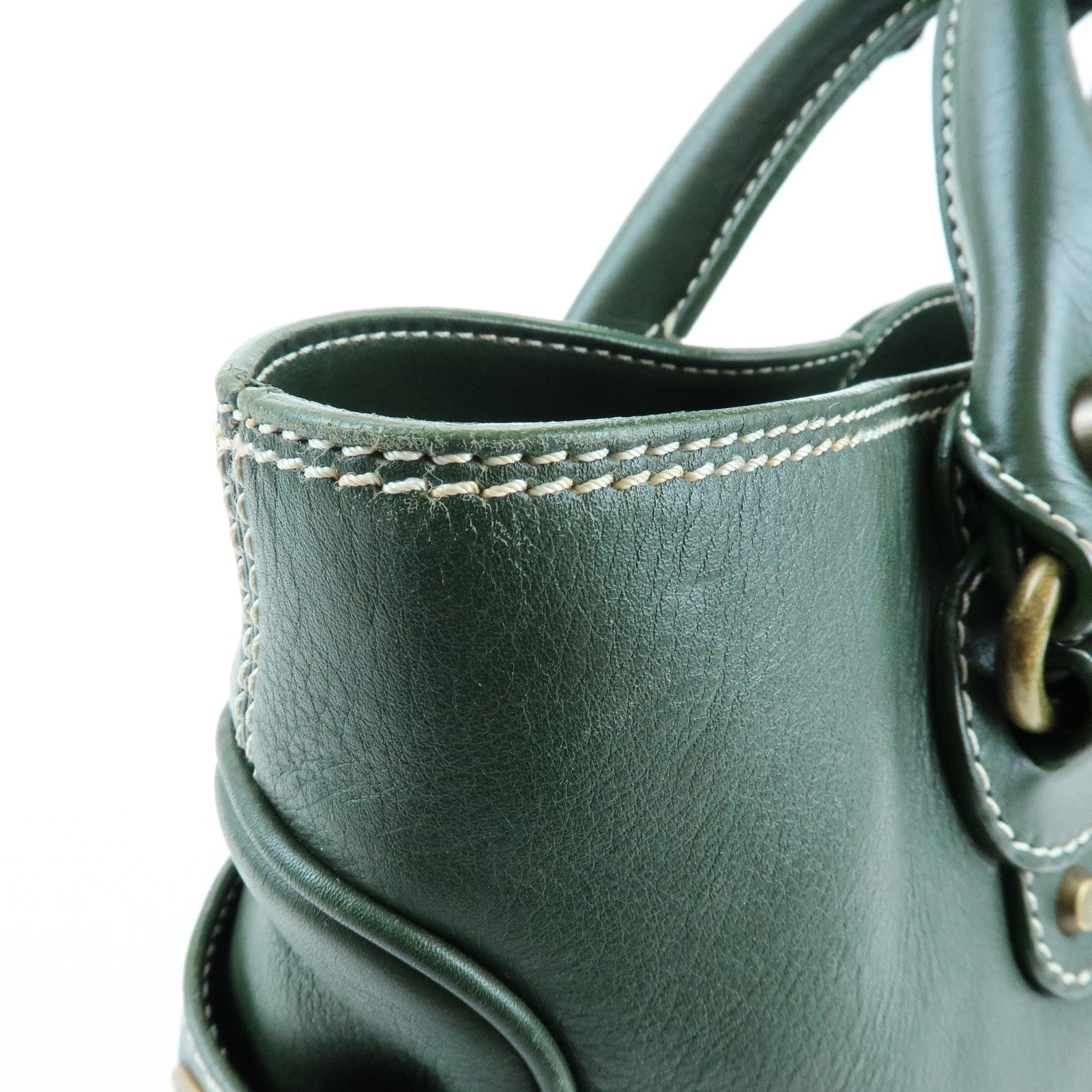 CELINE Boogie Bag Leather Hand Bag Tote Bag Dark Green