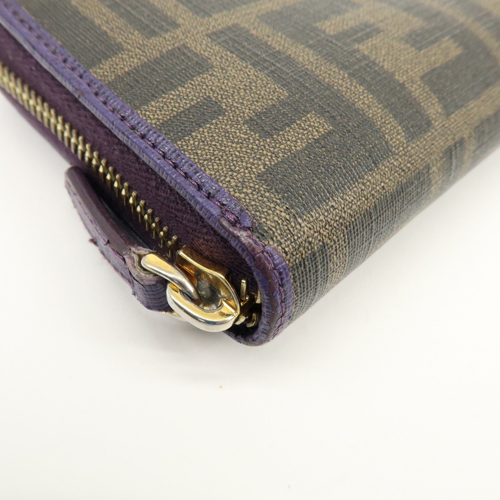 FENDI Zucca PVC Coated Canvas Leather Wallet Brown Purple 8M0899