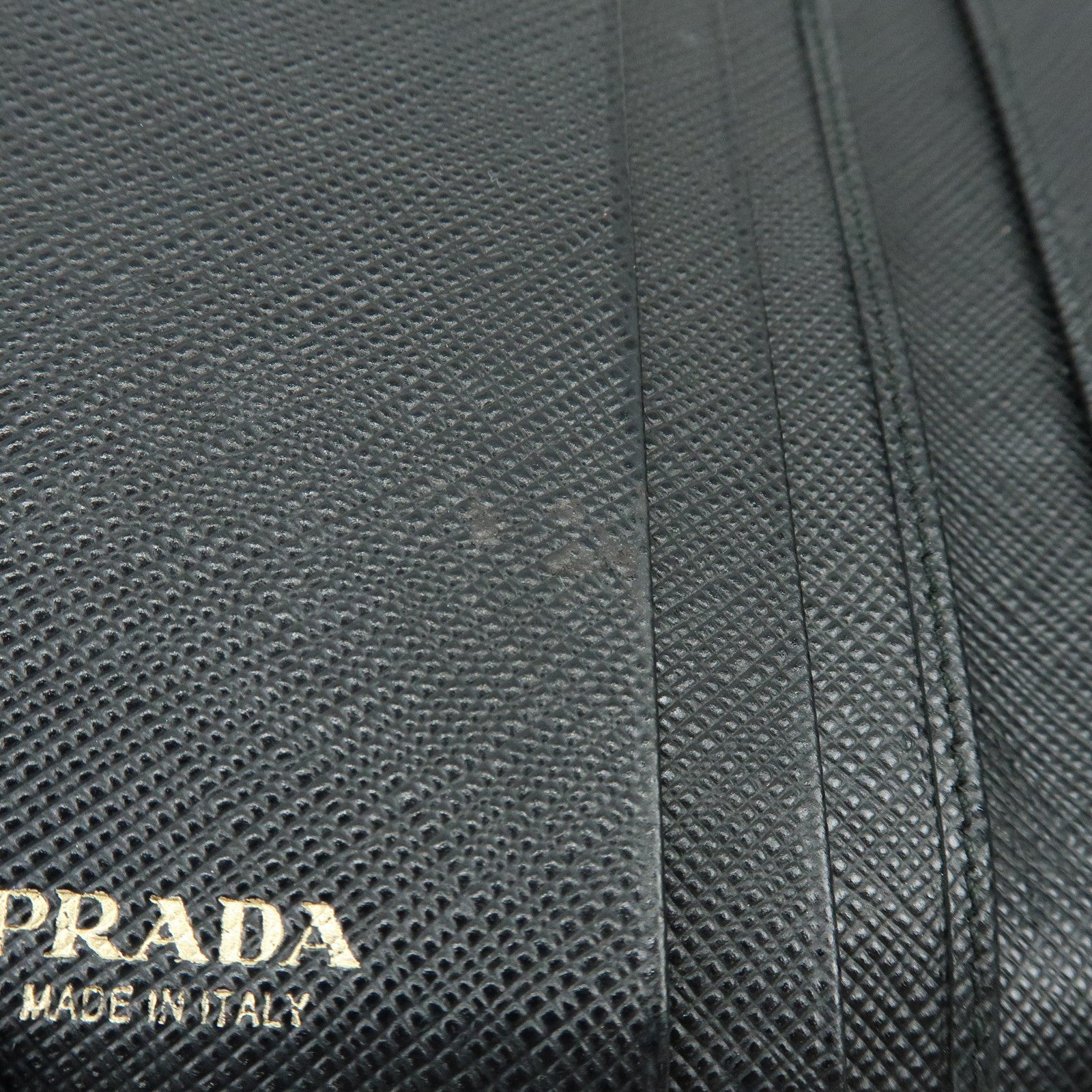 PRADA Saffiano Leather Bi-fold Compact Wallet Black Gold 1MH840