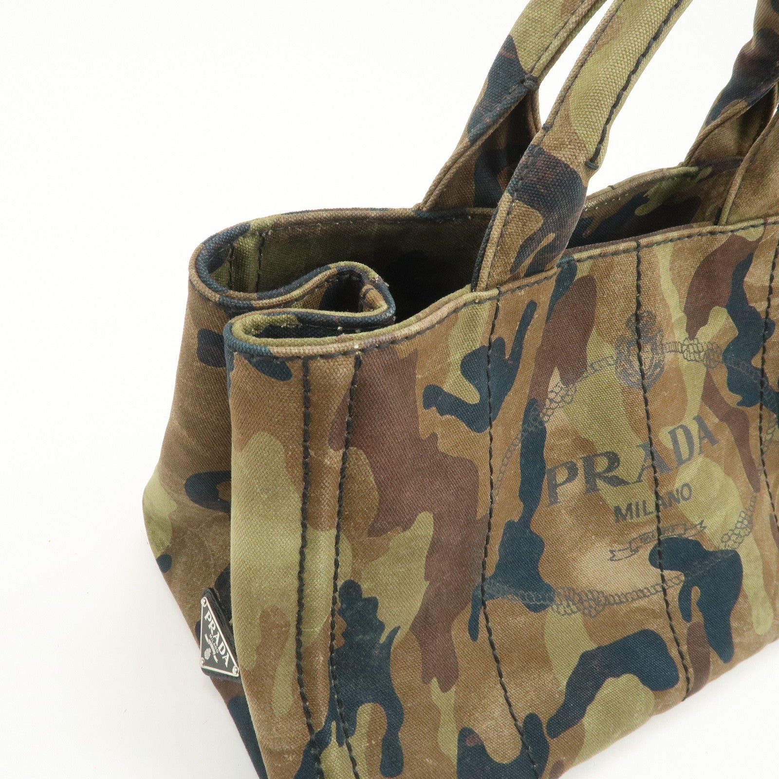 PRADA Logo Canapa Canvas 2Way Hand Bag Camouflage Khaki B2642B