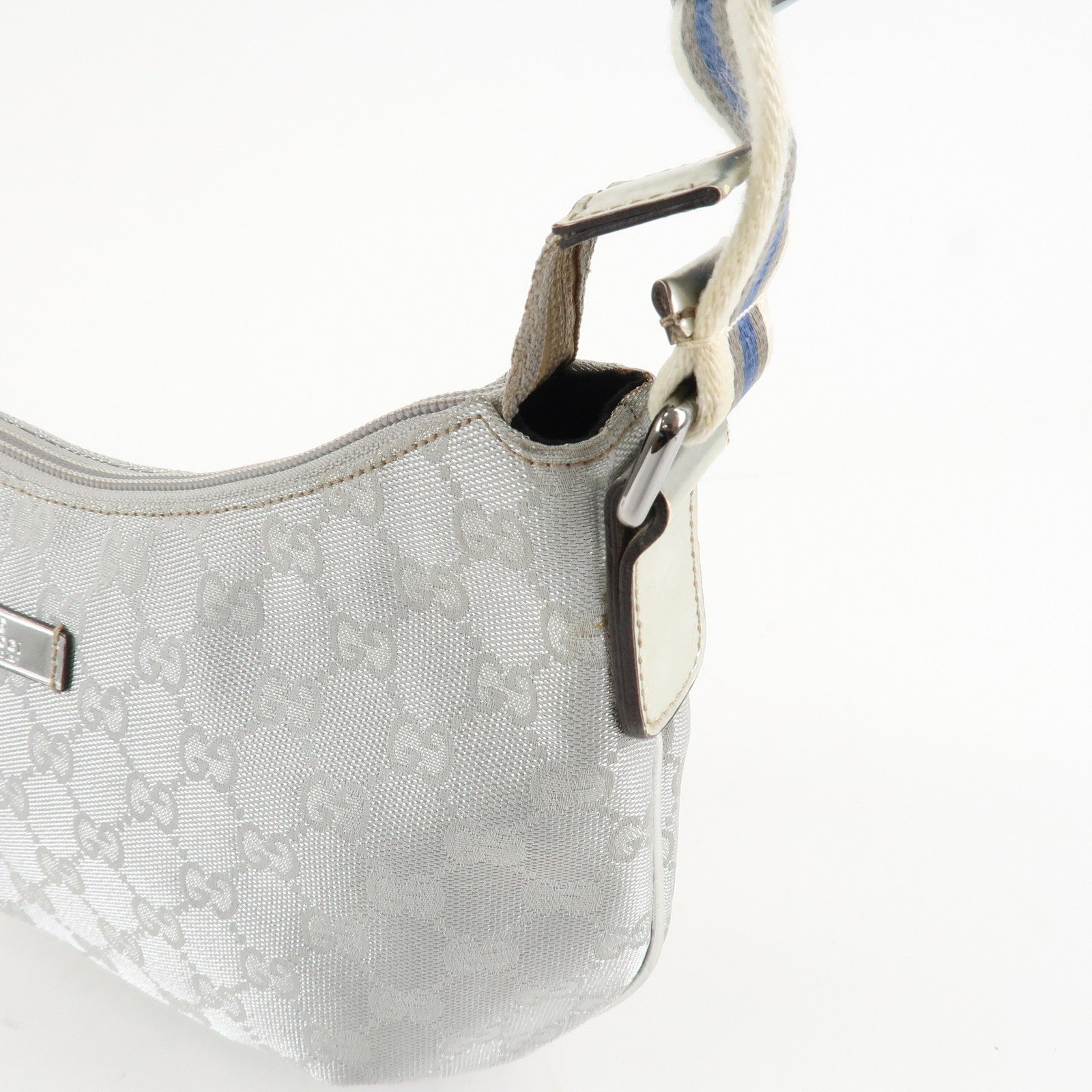 GUCCI Sherry GG Canvas Leather Shoulder Bag Silver 192756 Used