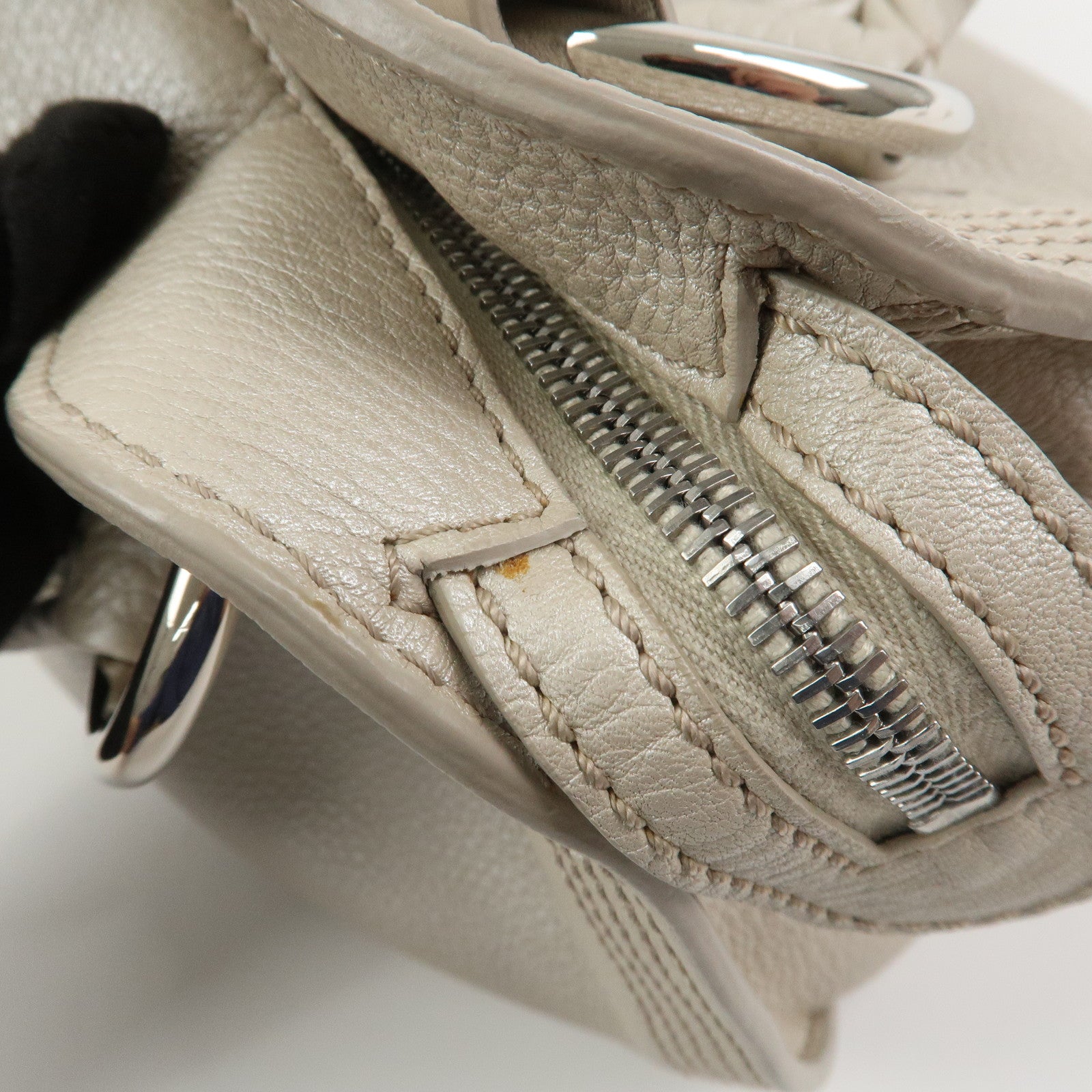 CELINE Bittersweet Leather Shoulder Bag Hand Bag Pearl White