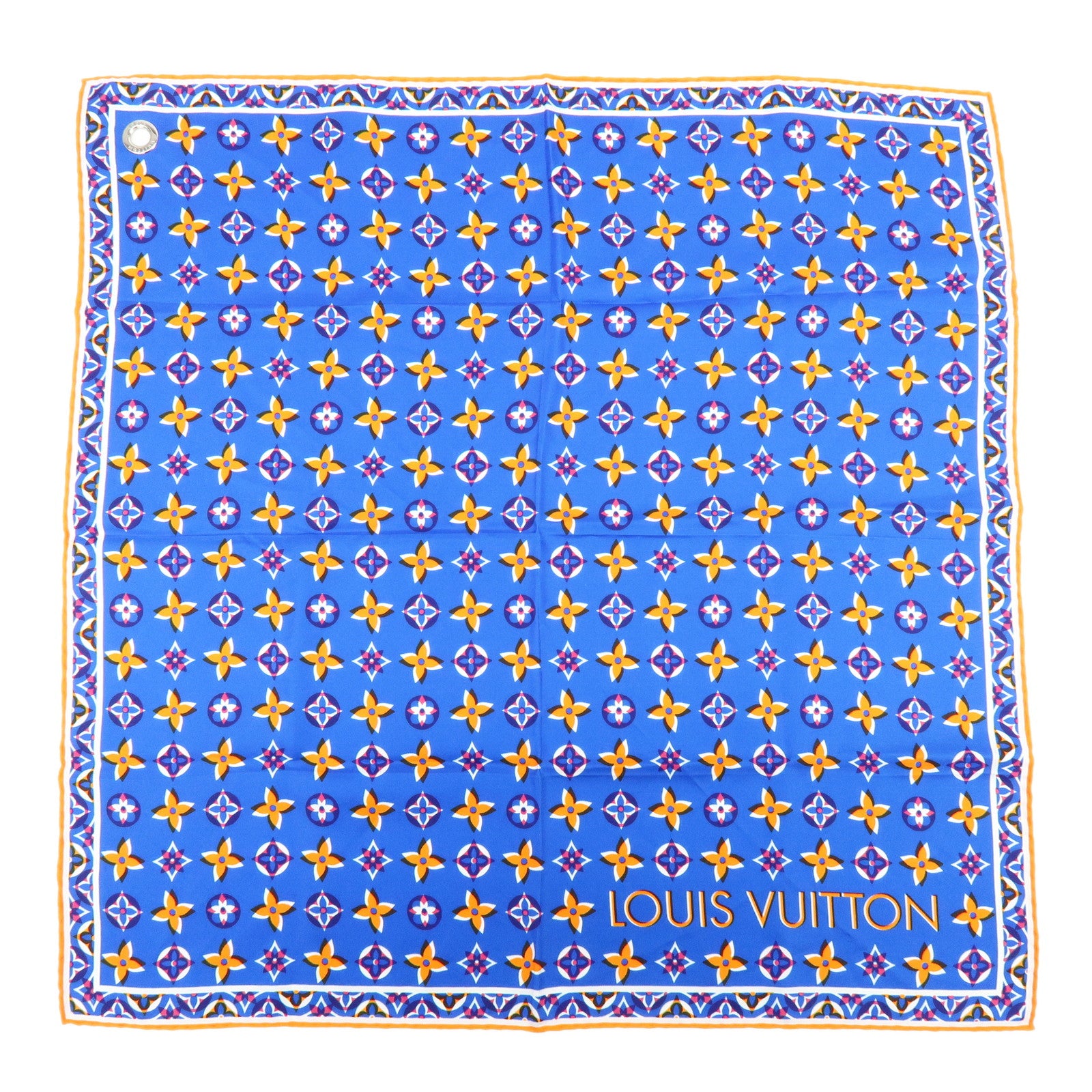 Louis Vuitton Monogram Silk 100% Scarf Blue Orange M73843