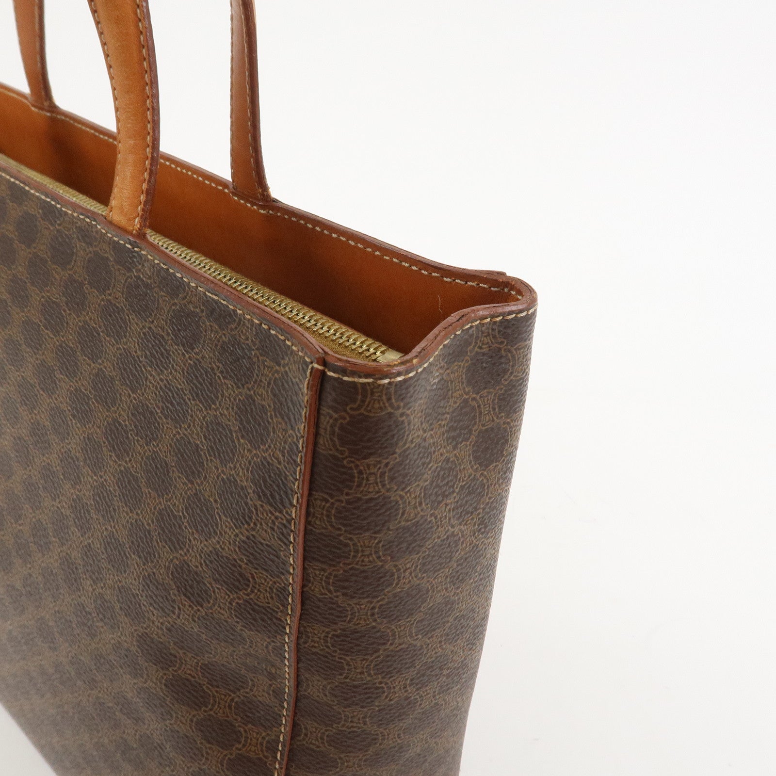 CELINE Macadam PVC Leather Hand Bag Tote Bag Brown