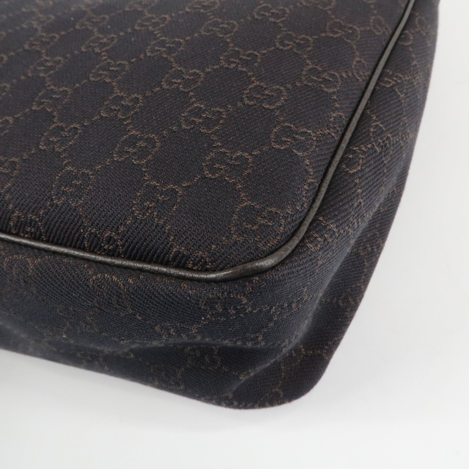 GUCCI Abbey Leather Canvas Shoulder Bag Hand Bag Dark Brown 293581 Used