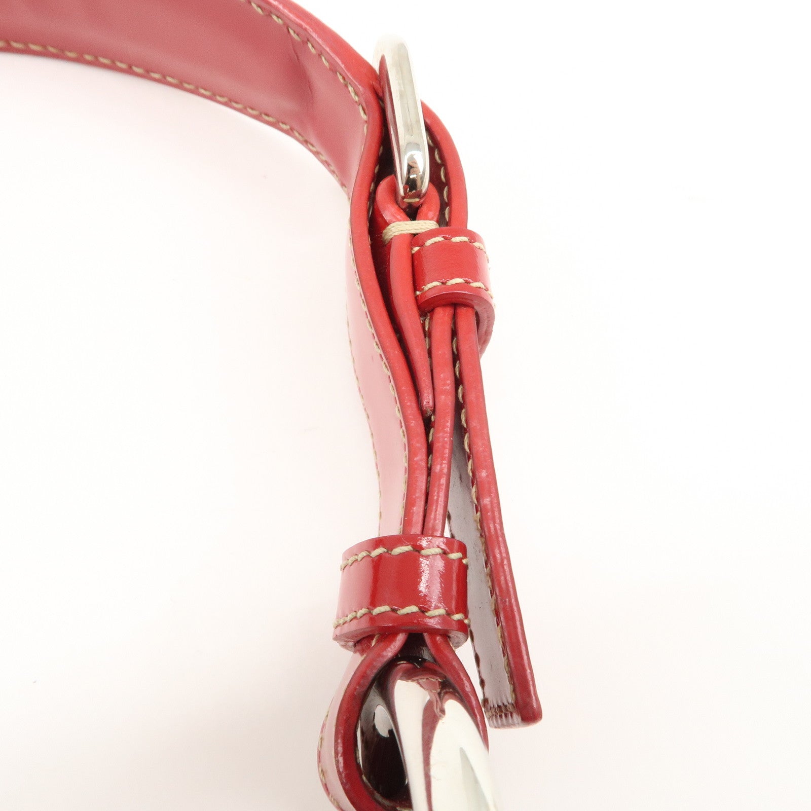 PRADA Logo Nylon Leather Shoulder Bag Silver HDW Red Used