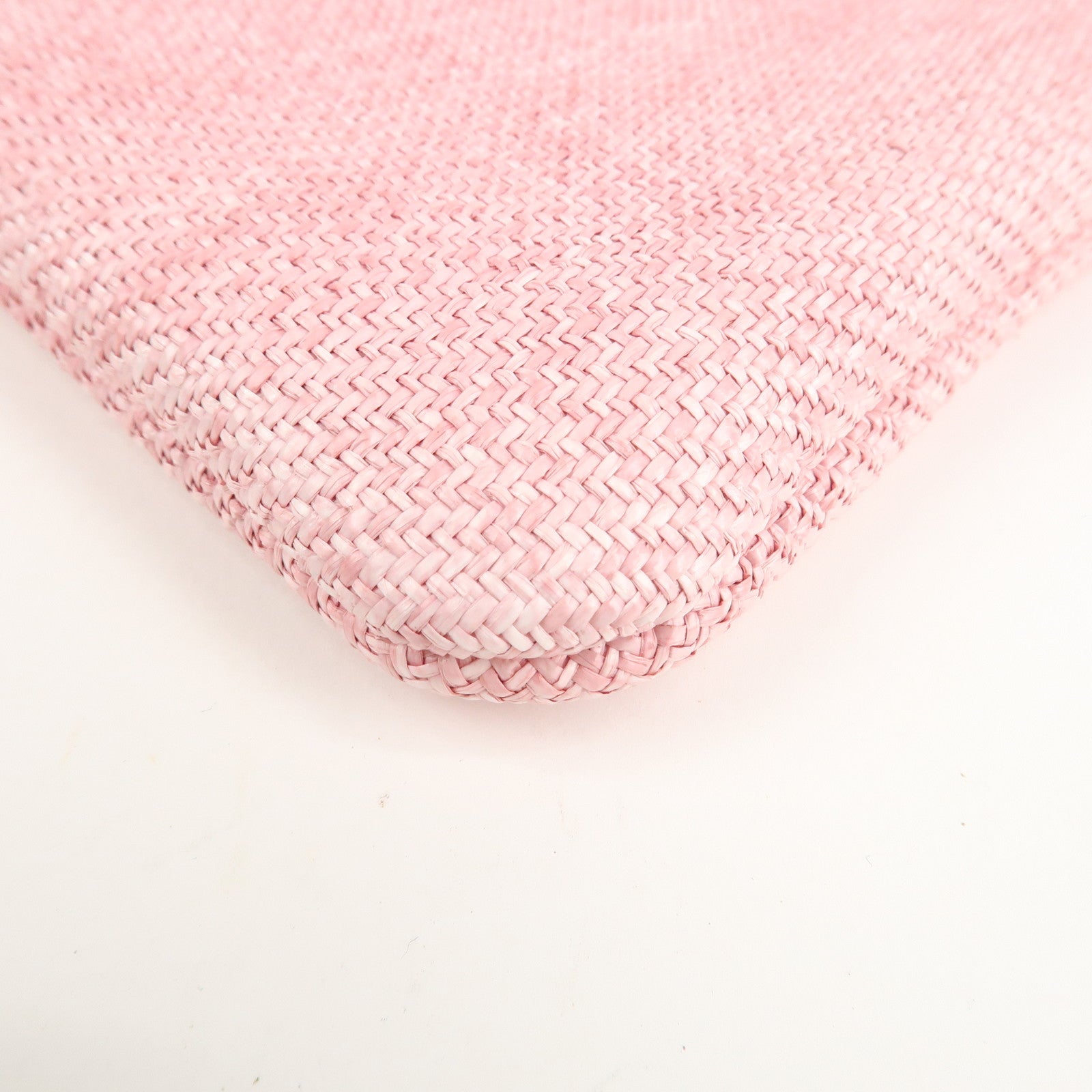 CHANEL Deauville Straw Clutch Bag Pouch Pink Red