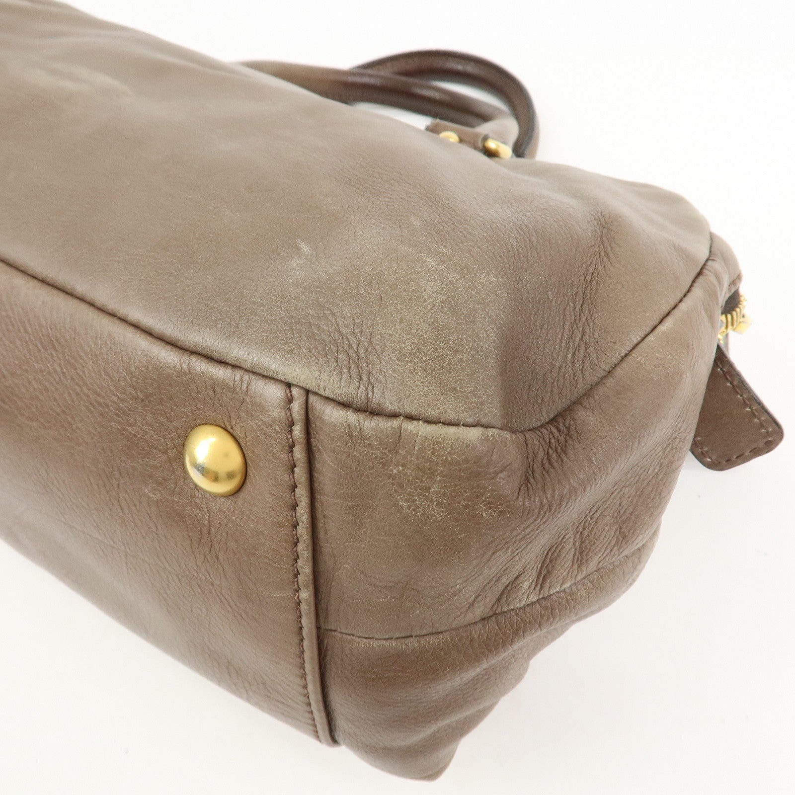 MIU MIU Logo Leather 2Way Bag Hand Bag Boston Bag Brown