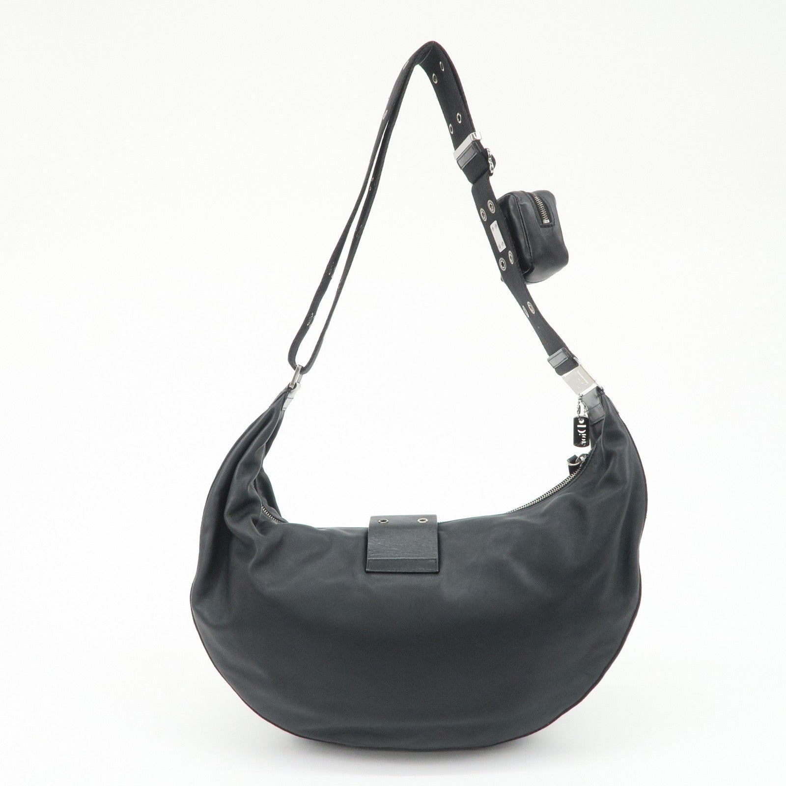 Christian Dior Street Chic Leather Shoulder Bag Black Silver HDW