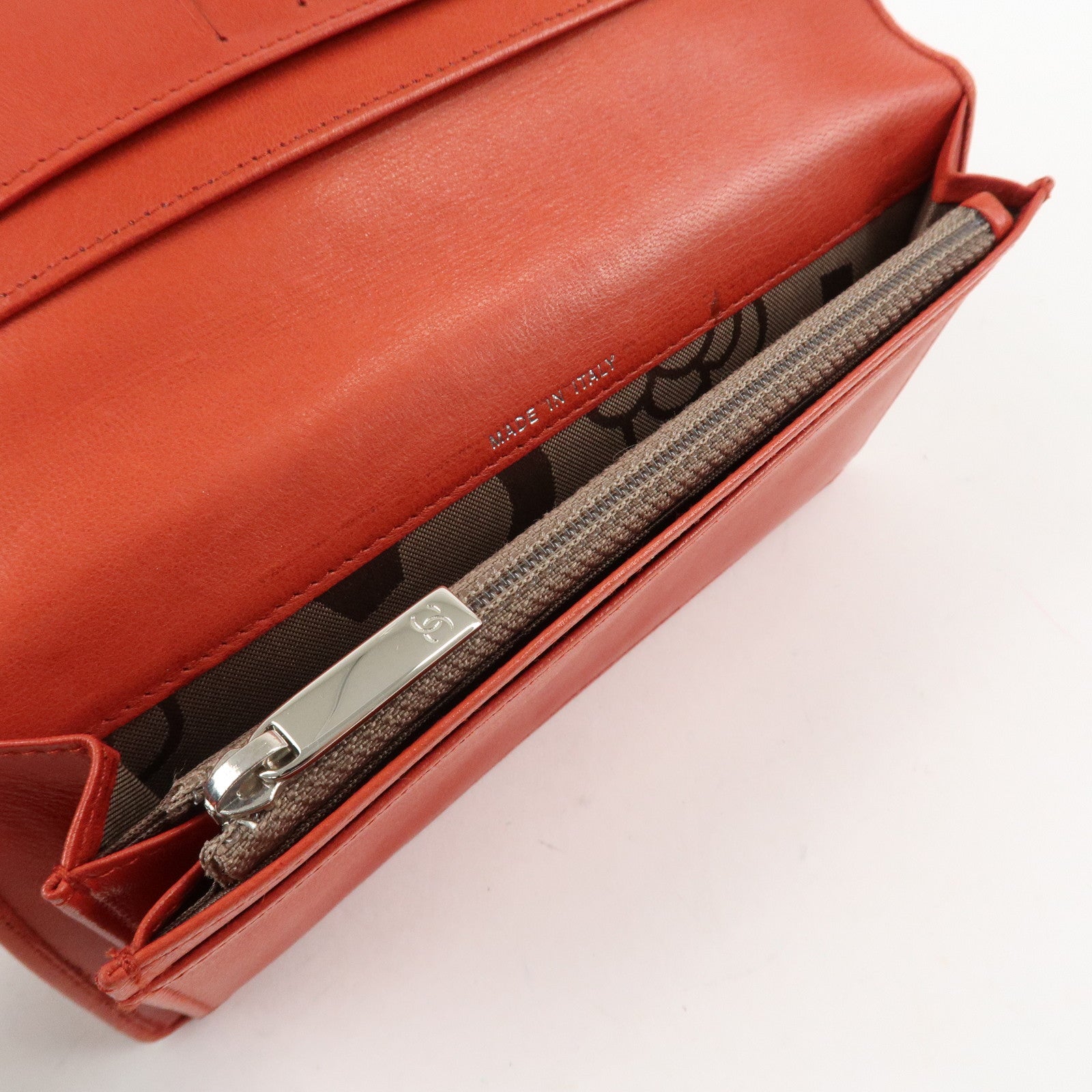 CHANEL Mademoiselle COCO Mark Lamb Skin Long Wallet Red Used