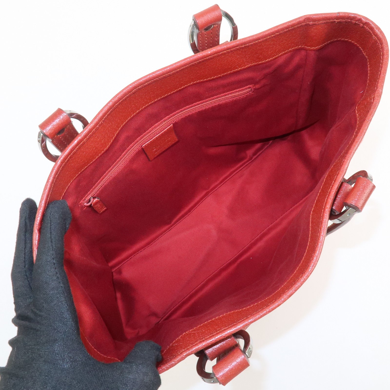 GUCCI GG Canvas Leather Tote Bag Hand Bag Red 113019