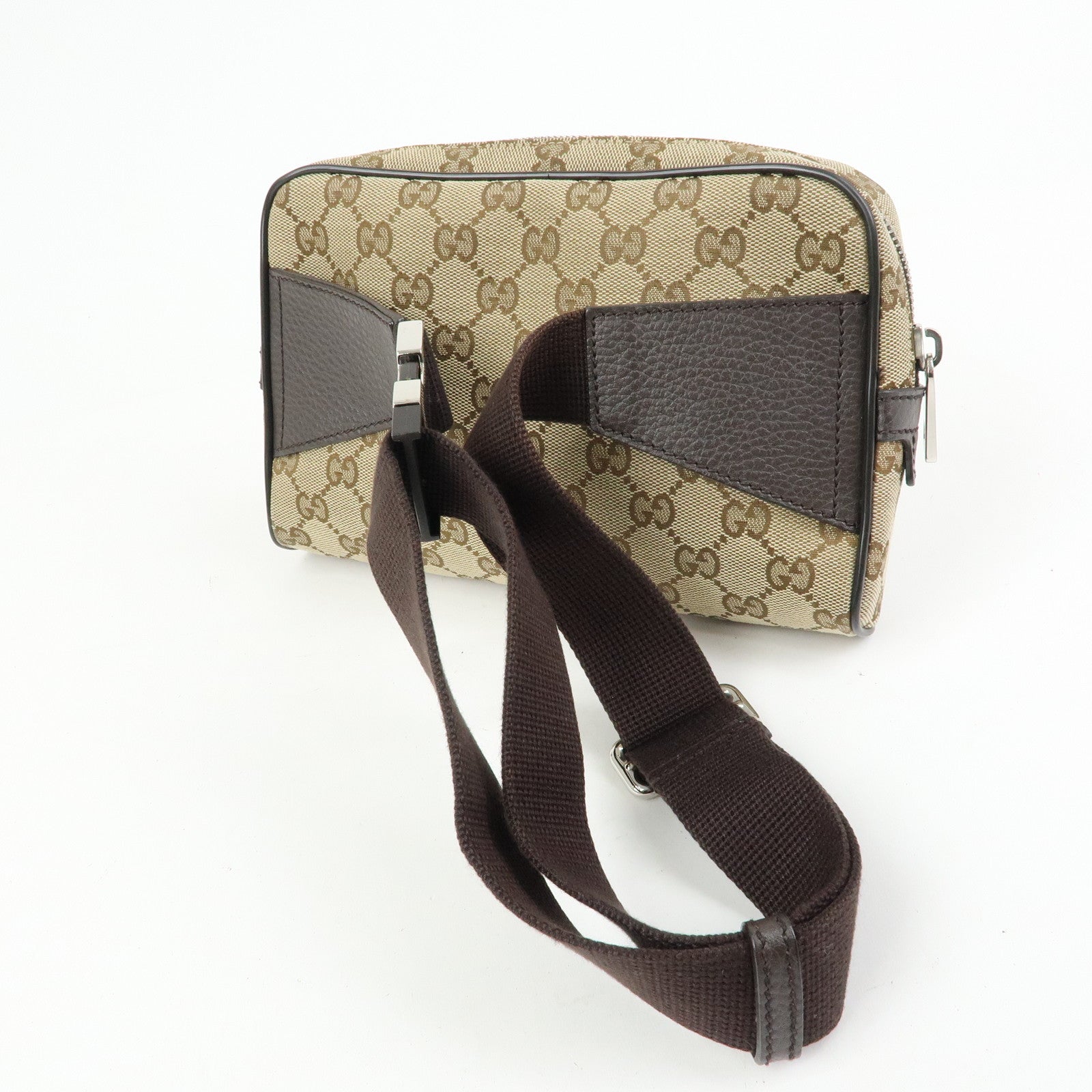 GUCCI GG Canvas Leather Waist Pouch Body Bag Crossbody Bag 449174