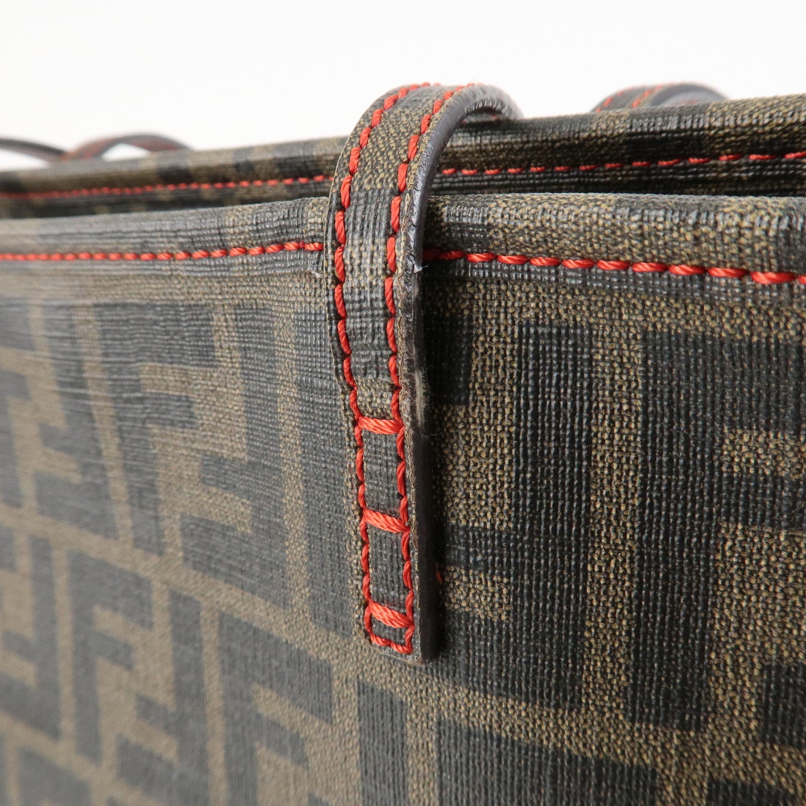 FENDI Zucca Canvas Leather Tote Bag Hand Bag Brown Black 8BH198 Used