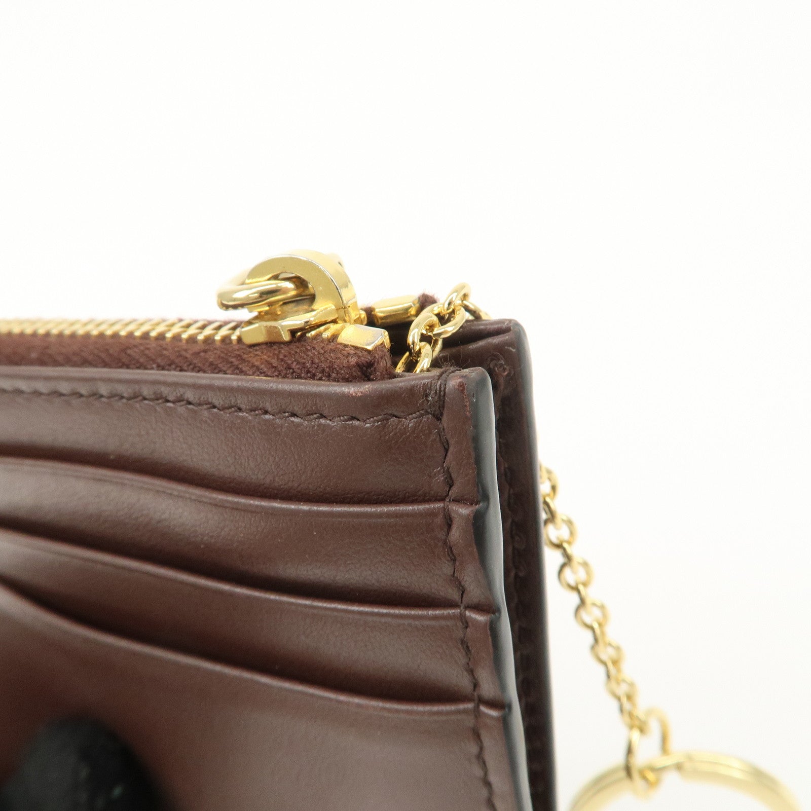 MIU MIU LOGO Leather Coin Case Card Case Brown Used