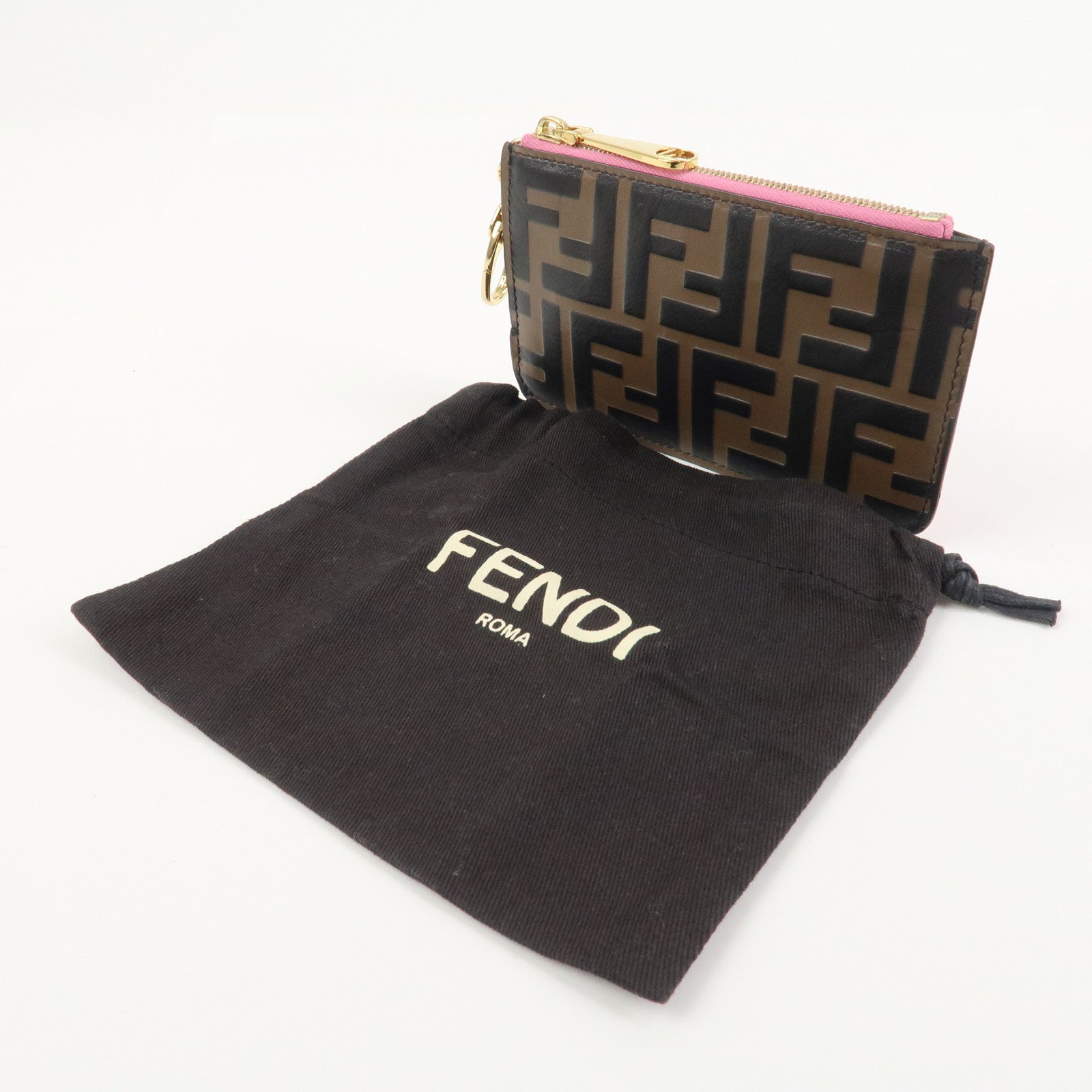 FENDI F IS FENDI Zucca Card Case Flagment Case Black Brown 8AP161