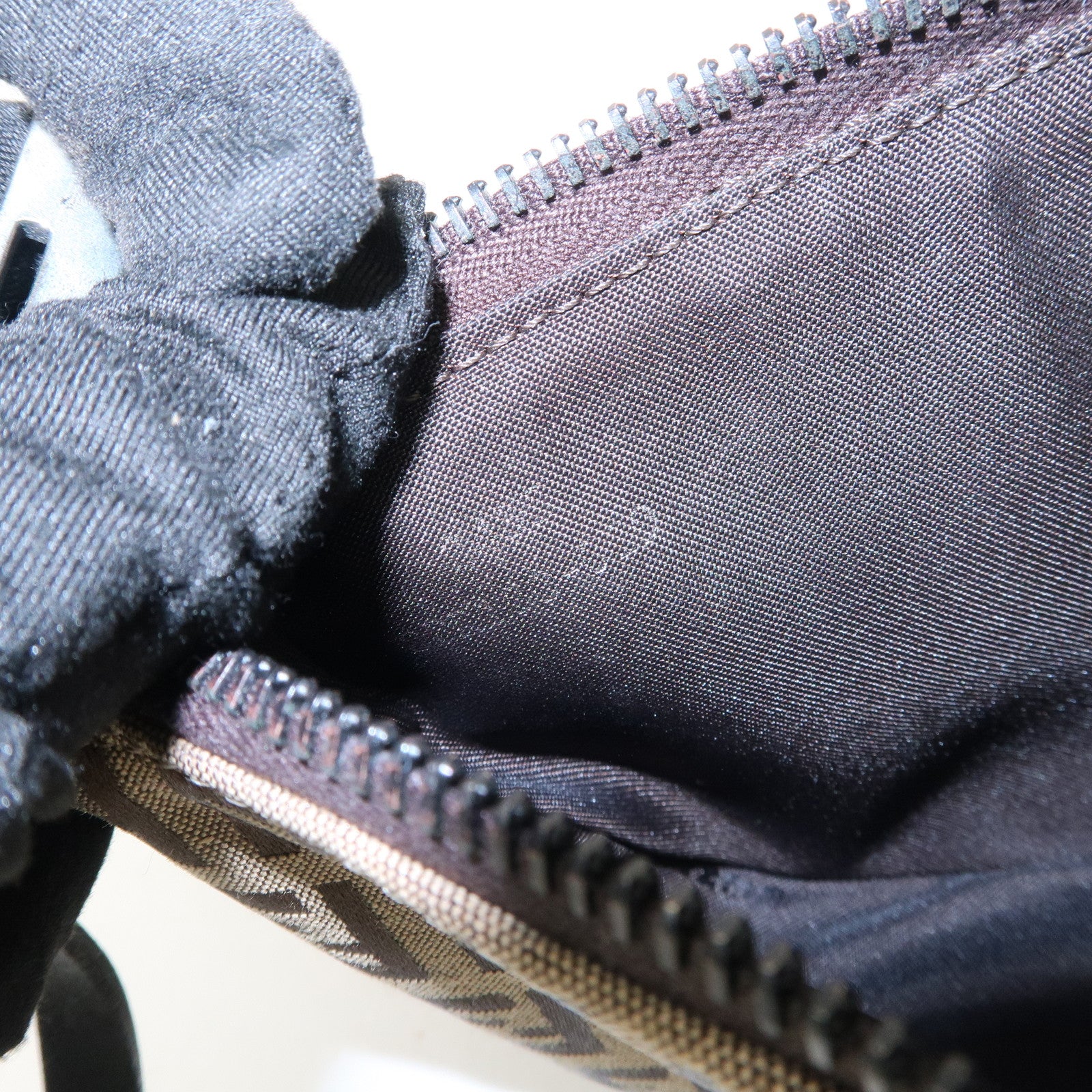 FENDI Zucchino Canvas Leather Shoulder Bag Brown Beige 8BR133 Used