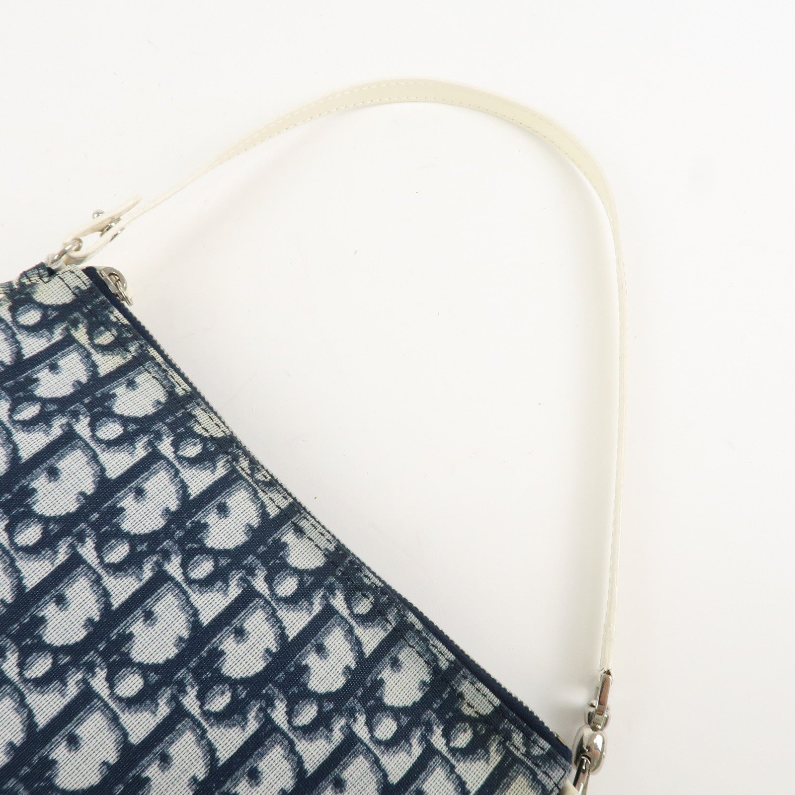 Christian Dior Trotter Jacquard Leather Saddle Bag Mini Navy White Used