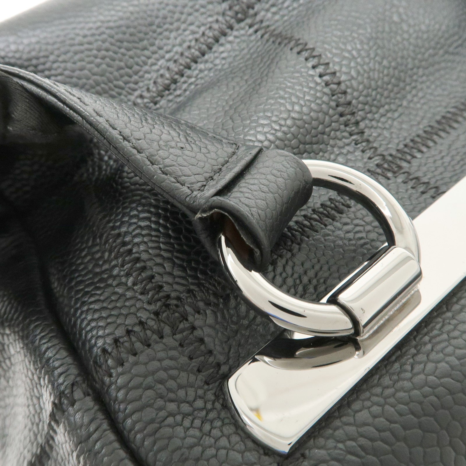 CHANEL Chocolate Bar Caviarskin Shoulder Bag Hand Bag Black