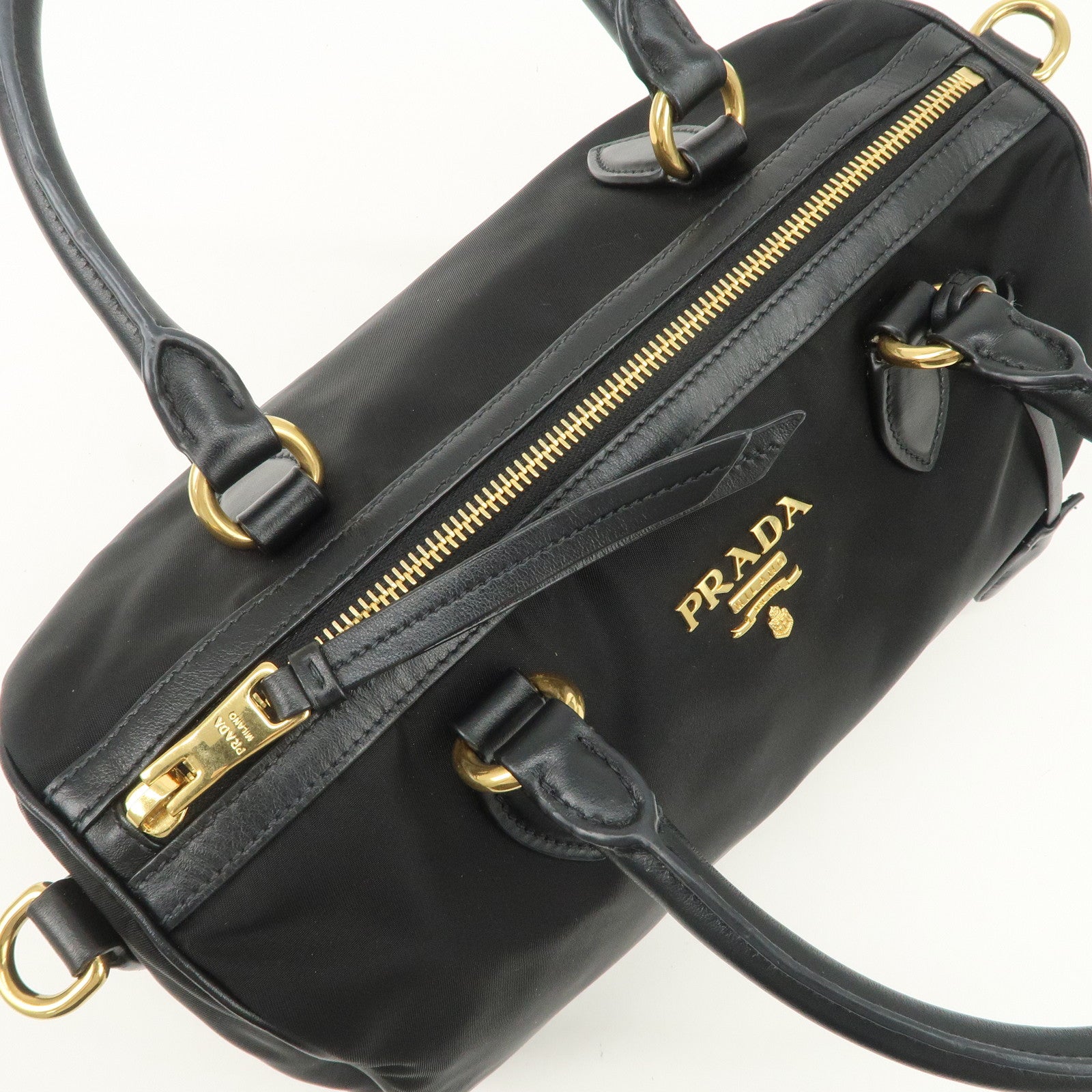 PRADA Nylon Leather 2Way Bag Hand Bag Shoulder Bag Black 1BA104