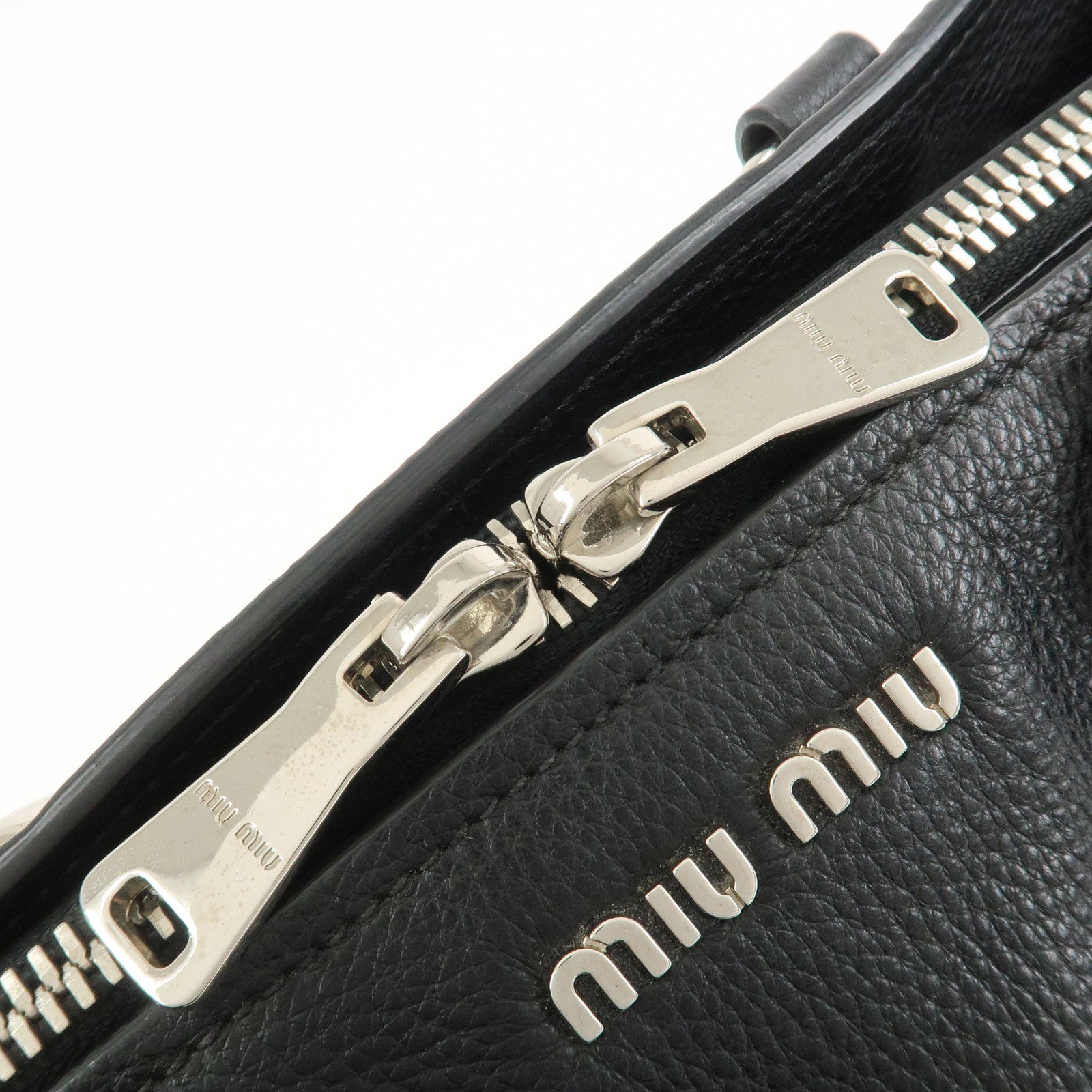 MIU MIU Logo Leather 2Way Shoulder Bag Hand Bag Black RR2014