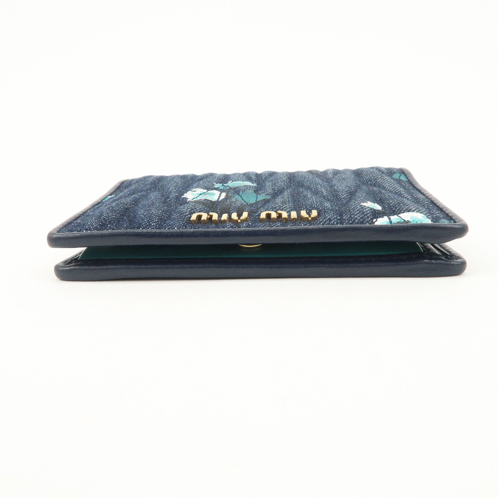 MIU MIU Matelasse Denim Leather Bi-fold Compact Wallet Indigo Blue 5MV204