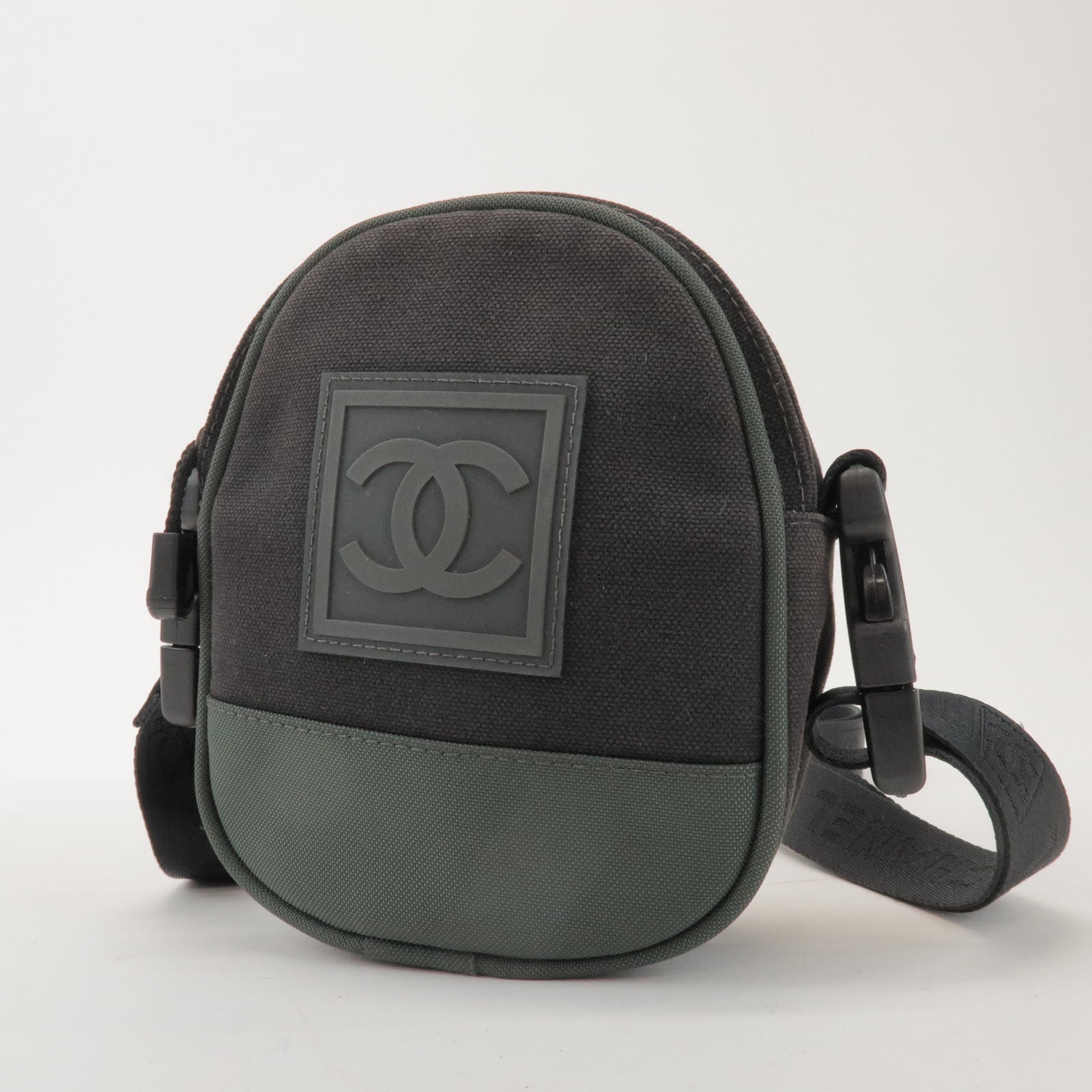CHANEL Sport Line COCO Mark Canvas Shoulder Bag Black Green A23300