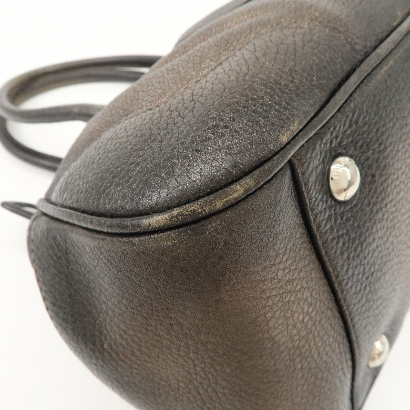 PRADA Logo Leather Shoulder Bag Hand Bag Bronze Used
