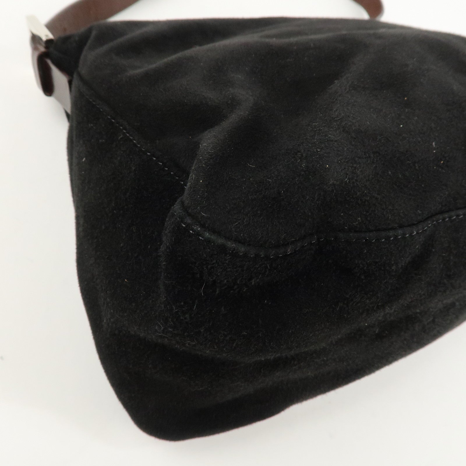 FENDI Mamma Baguette Suede Leather Shoulder Bag Silver HDW 26325 Used